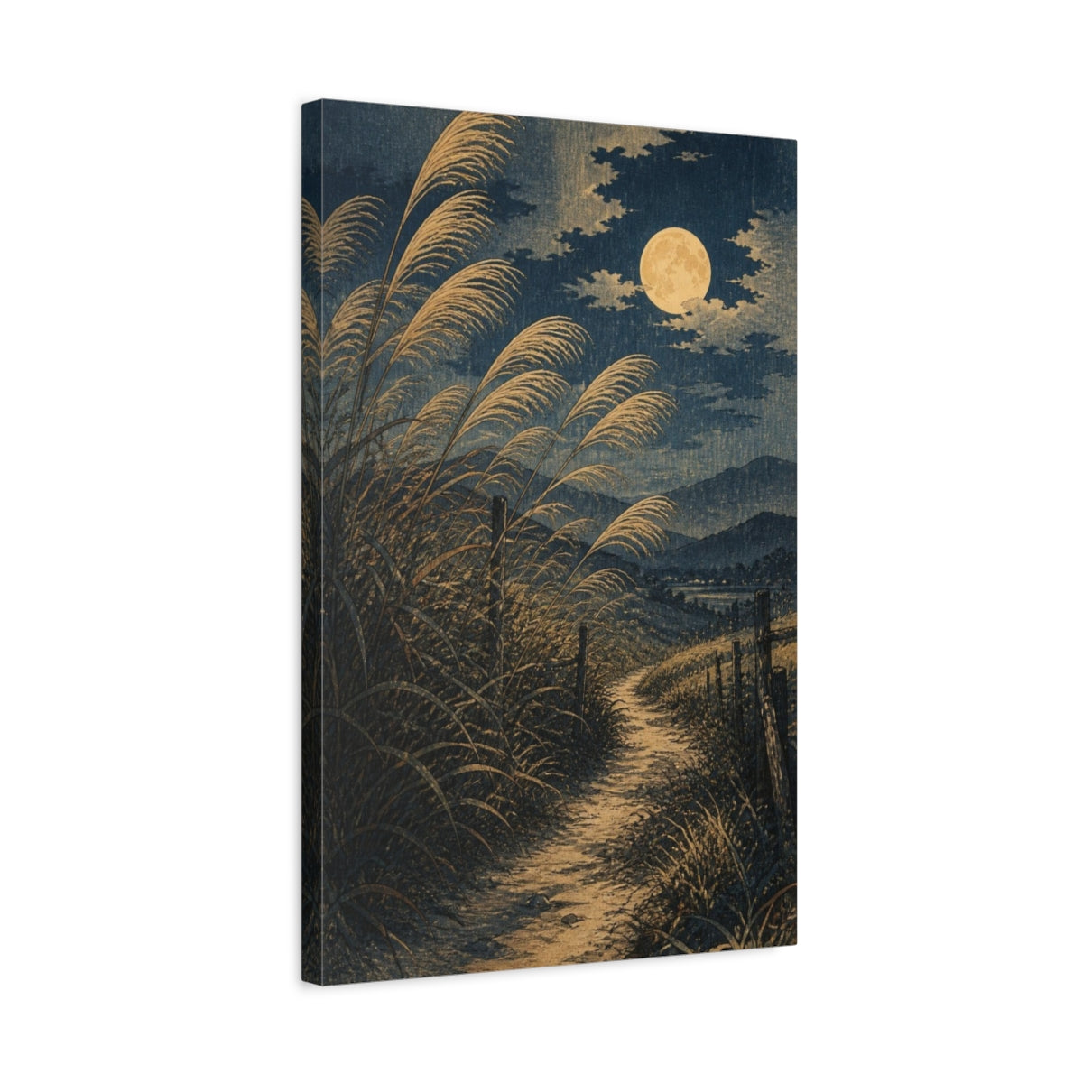 Side Mockup 3. Japanese Moonlit Pampas Path shown as canvas print