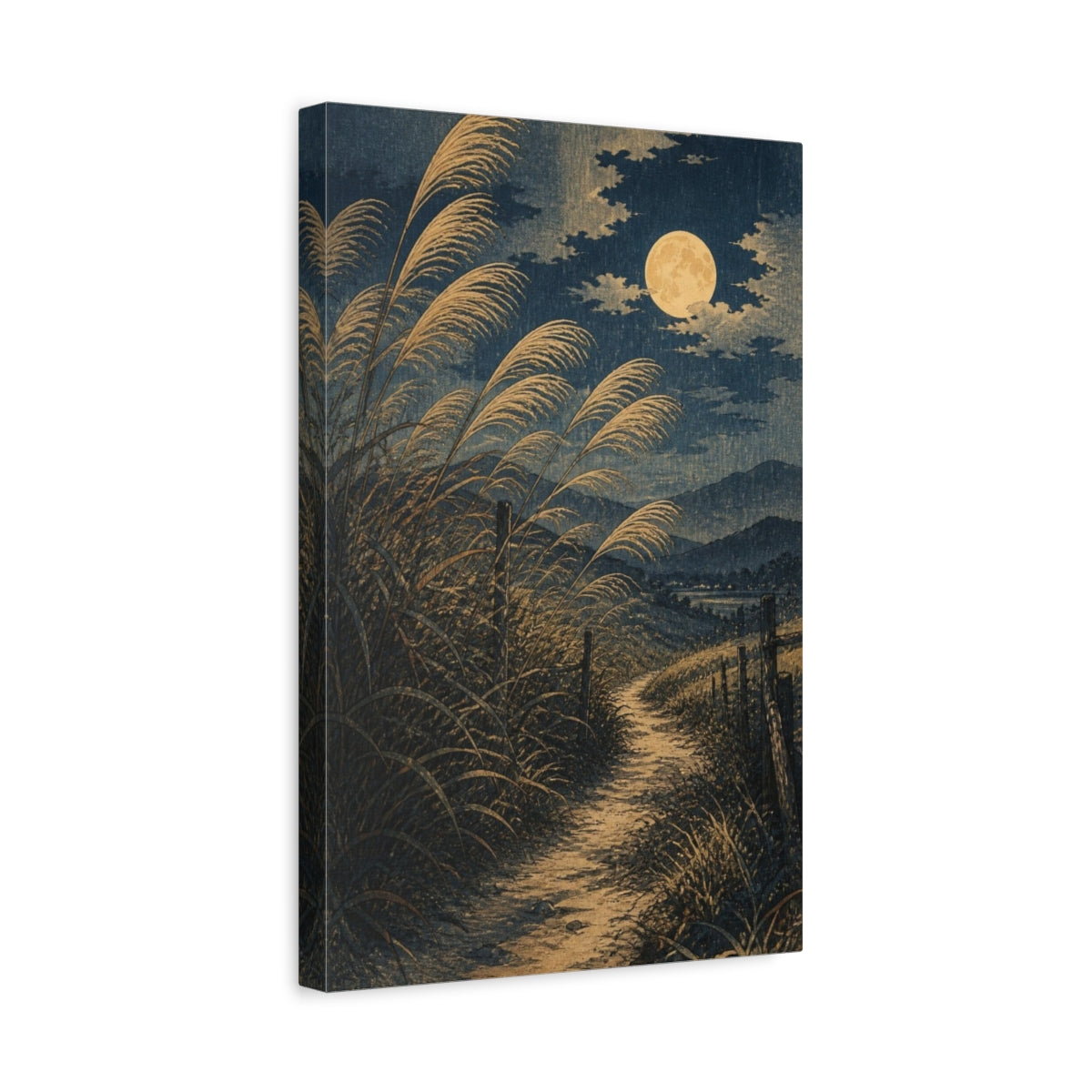 Side Mockup 4. Japanese Moonlit Pampas Path shown as canvas print