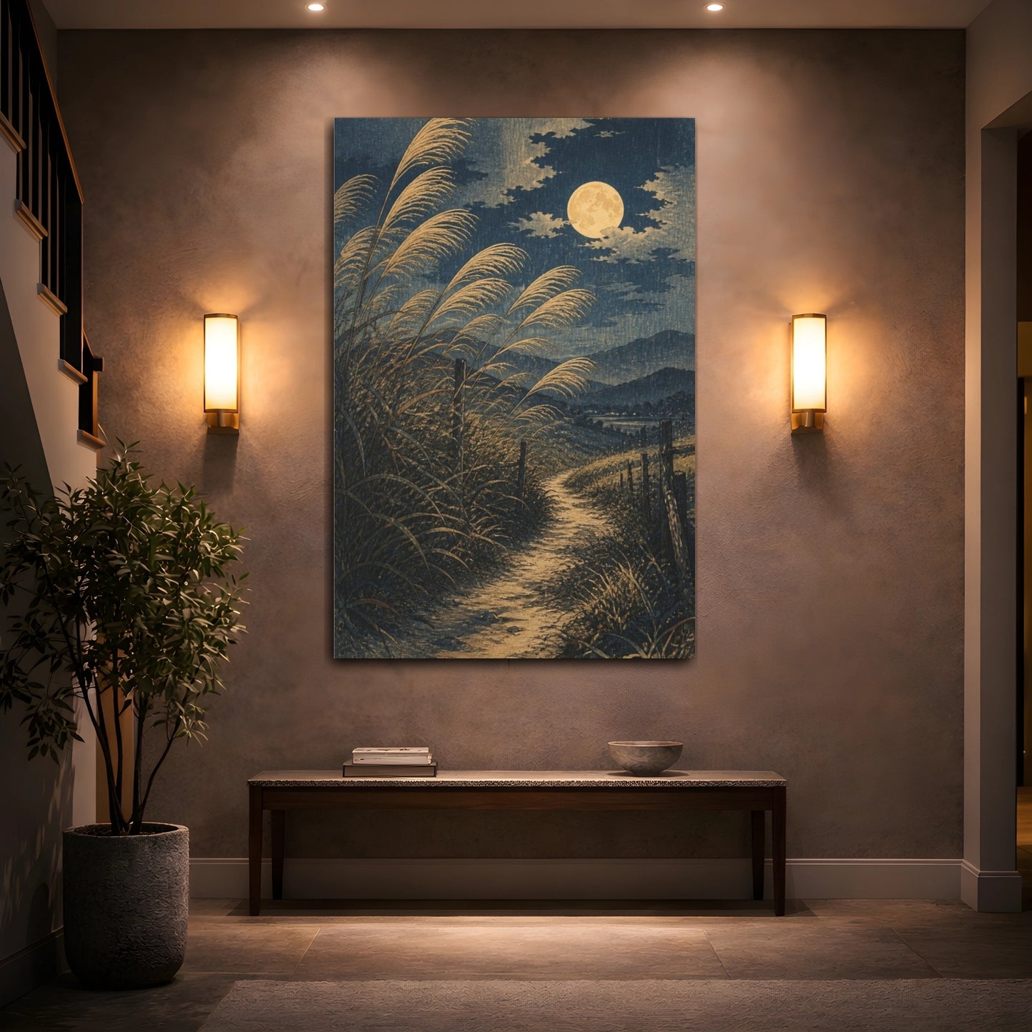 Mockup 2. Japanese Moonlit Pampas Path shown as canvas print