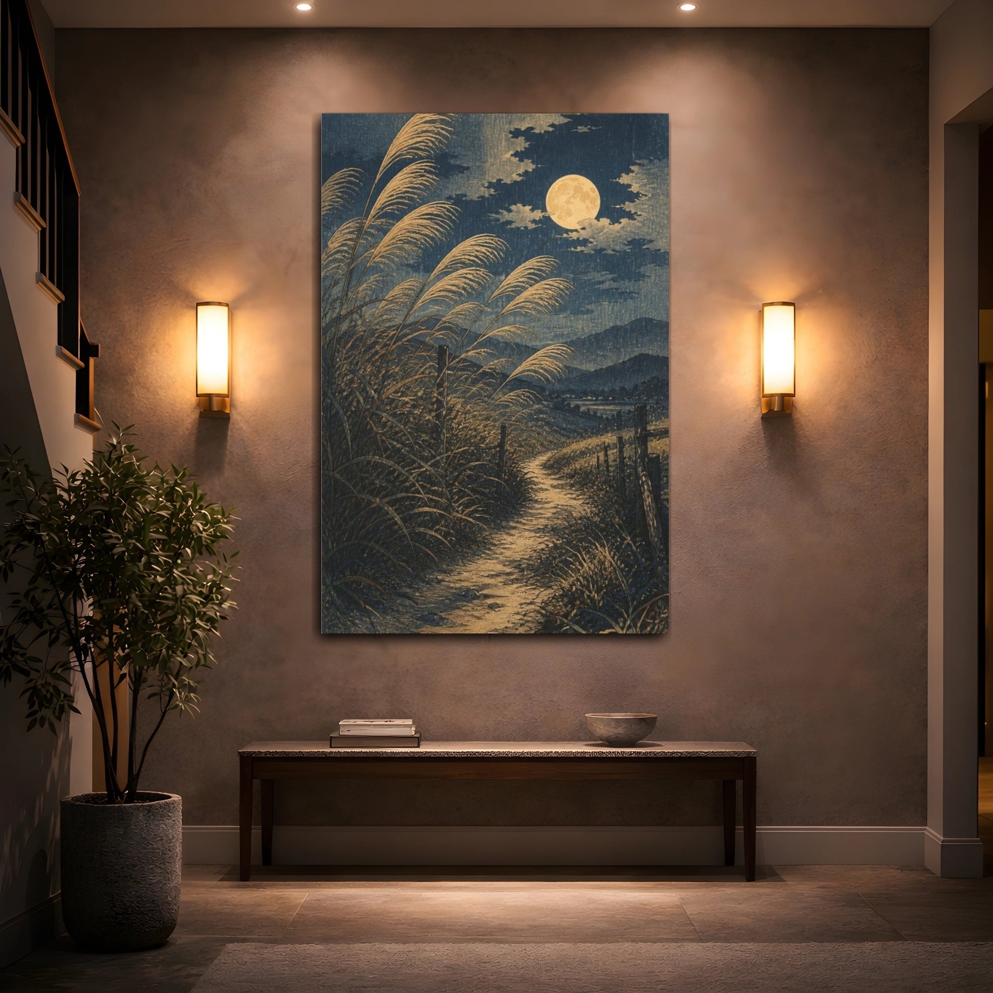 Mockup 2. Japanese Moonlit Pampas Path shown as canvas print