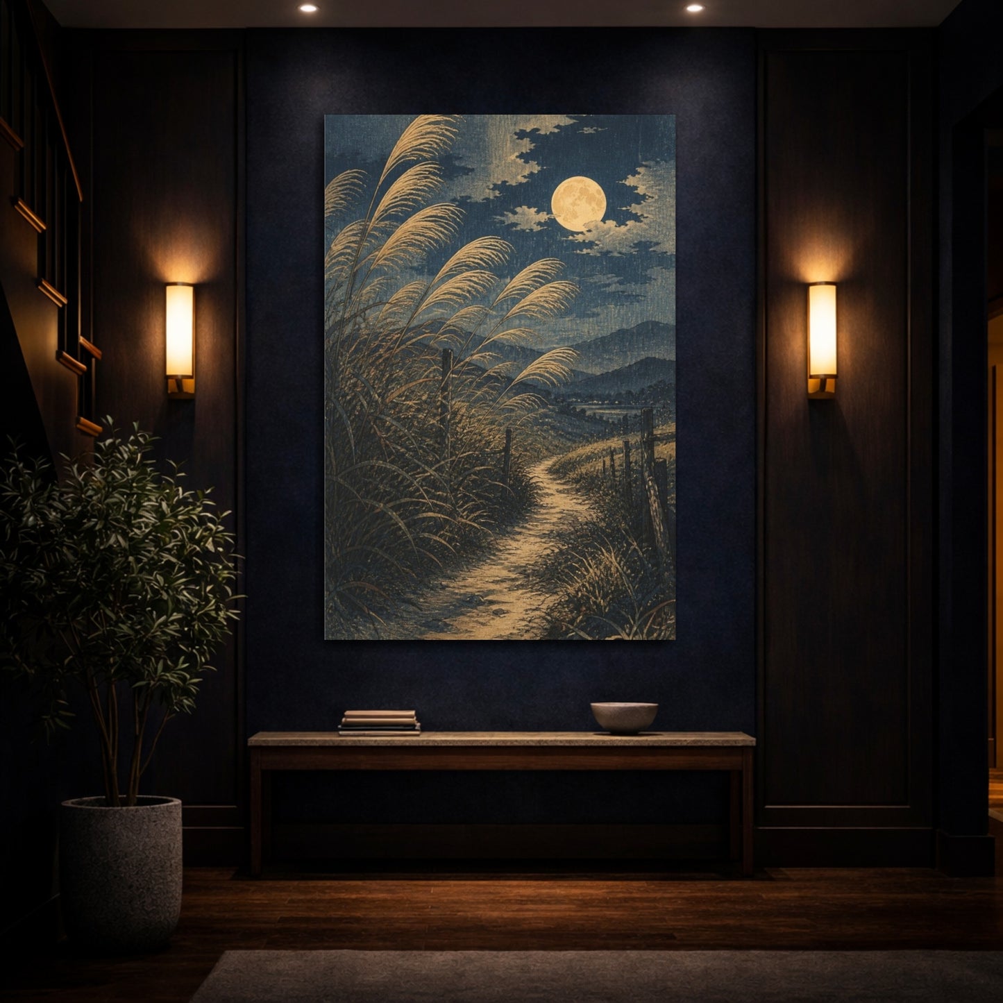 Mockup 4. Japanese Moonlit Pampas Path shown as canvas print