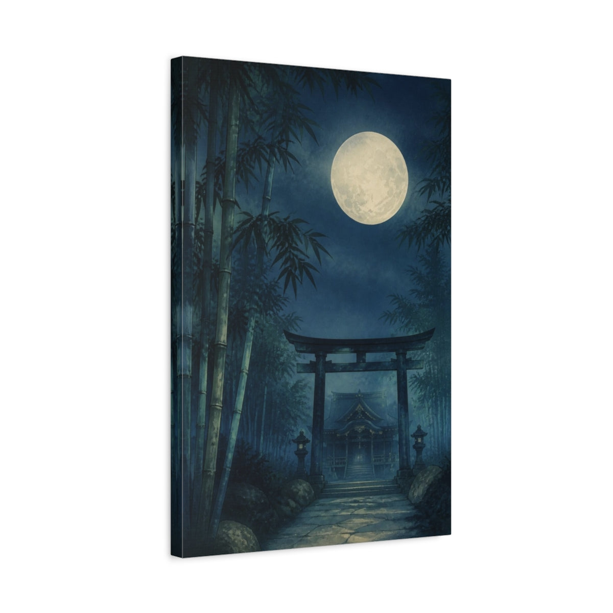Side Mockup 3. Japanese Moonlit Torii Gate shown as canvas print