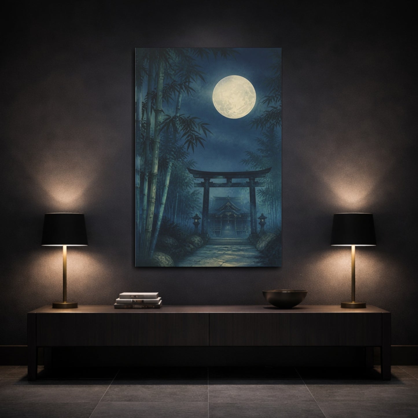 Mockup 3. Japanese Moonlit Torii Gate shown as canvas print