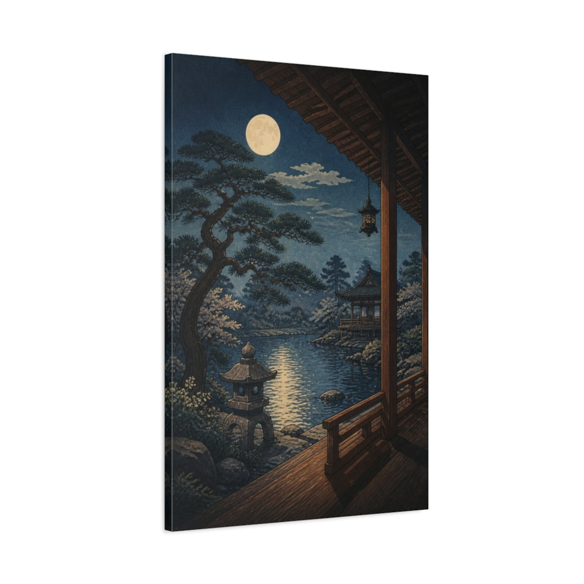 Main Mockup. Japanese Moonlit Veranda shown as canvas print