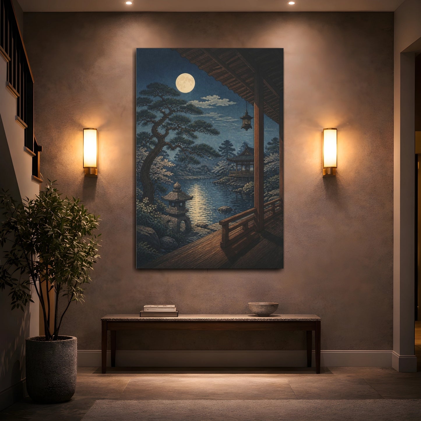 Mockup 2. Japanese Moonlit Veranda shown as canvas print