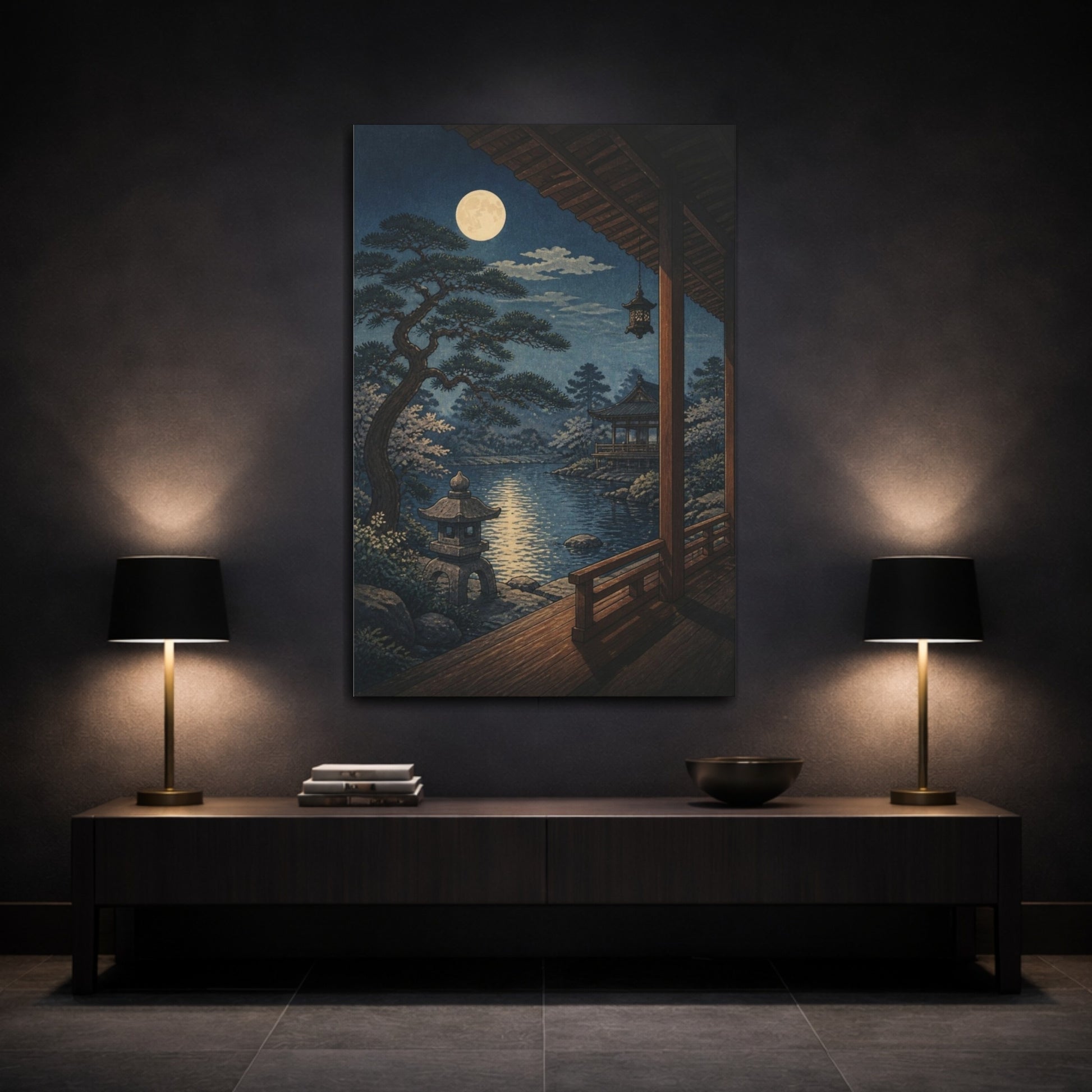 Mockup 3. Japanese Moonlit Veranda shown as canvas print