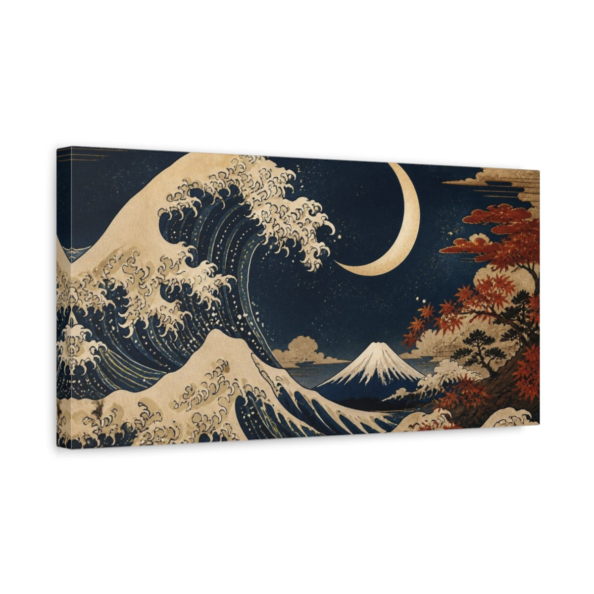 Side Mockup 3. Japanese Moonlit Wave shown as canvas print