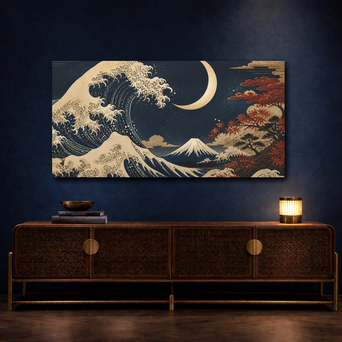 Mockup 4. Japanese Moonlit Wave shown as canvas print