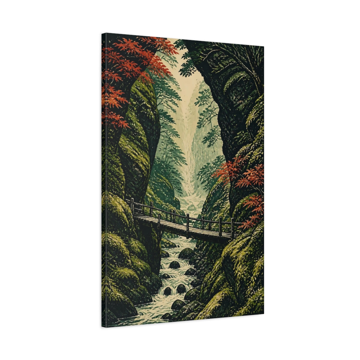 Main Mockup. Japanese Mossy Footbridge shown as canvas print