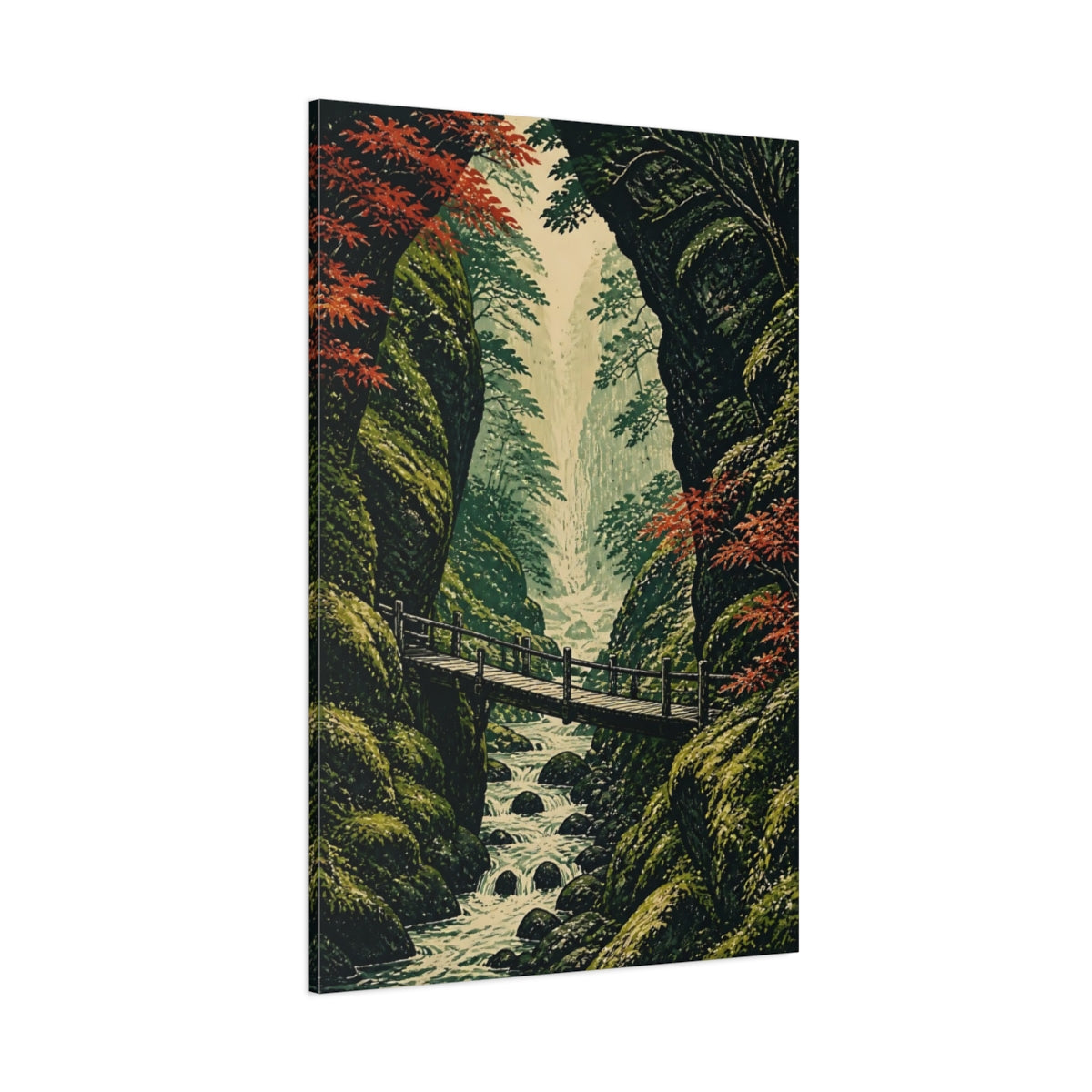 Side Mockup 1. Japanese Mossy Footbridge shown as canvas print