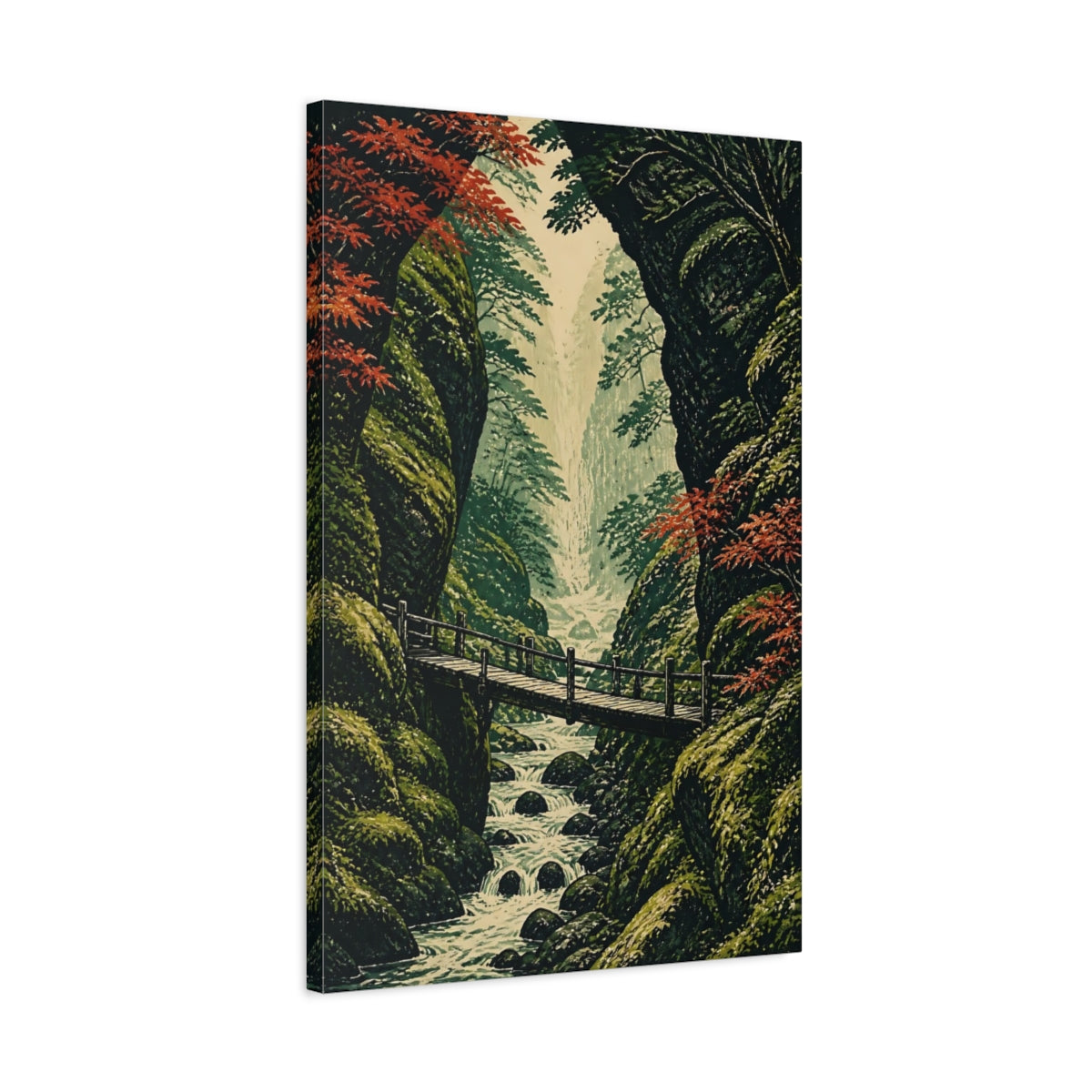 Side Mockup 2. Japanese Mossy Footbridge shown as canvas print