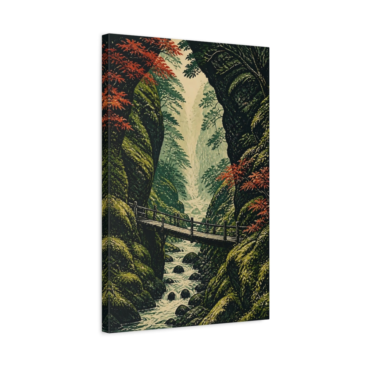 Side Mockup 3. Japanese Mossy Footbridge shown as canvas print