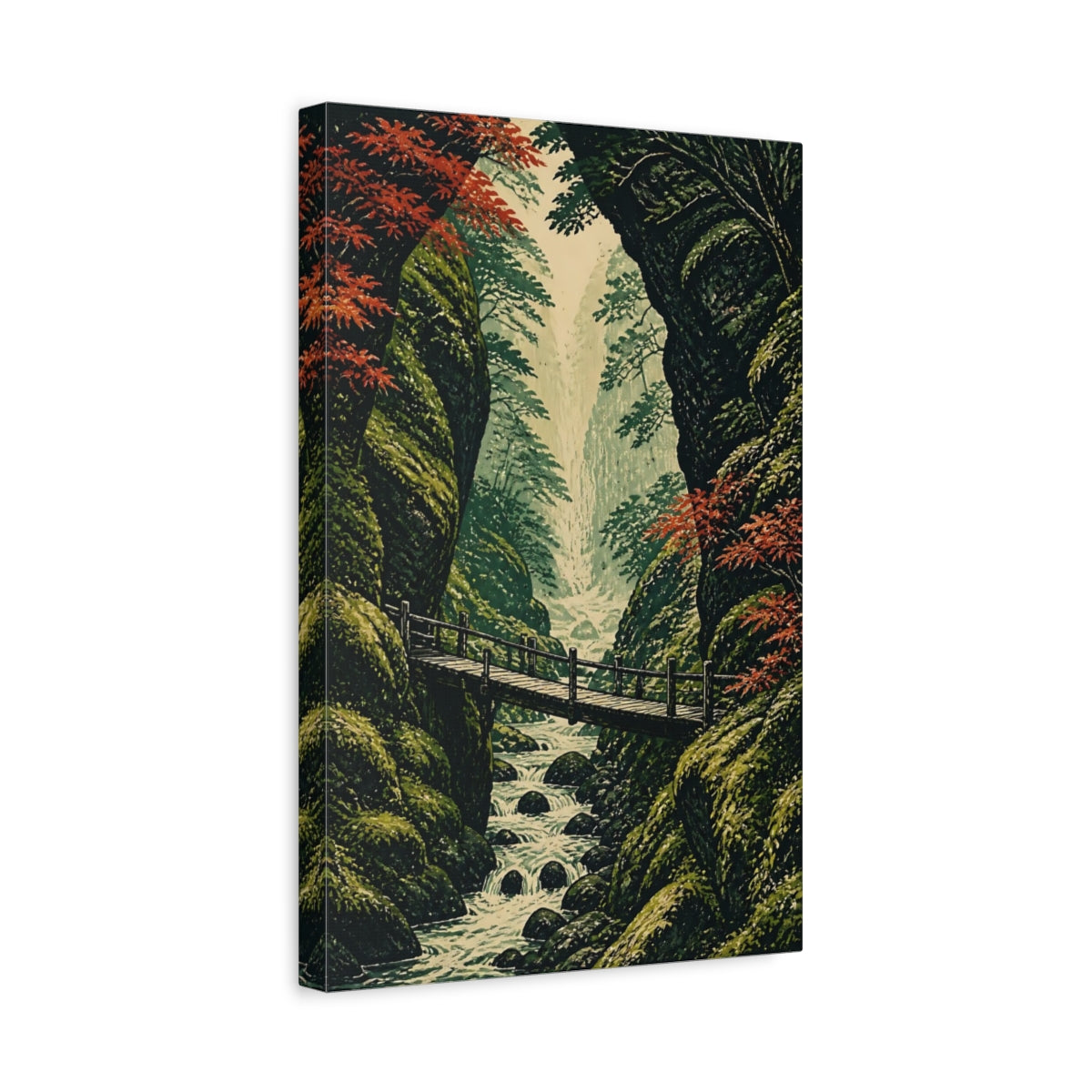 Side Mockup 4. Japanese Mossy Footbridge shown as canvas print