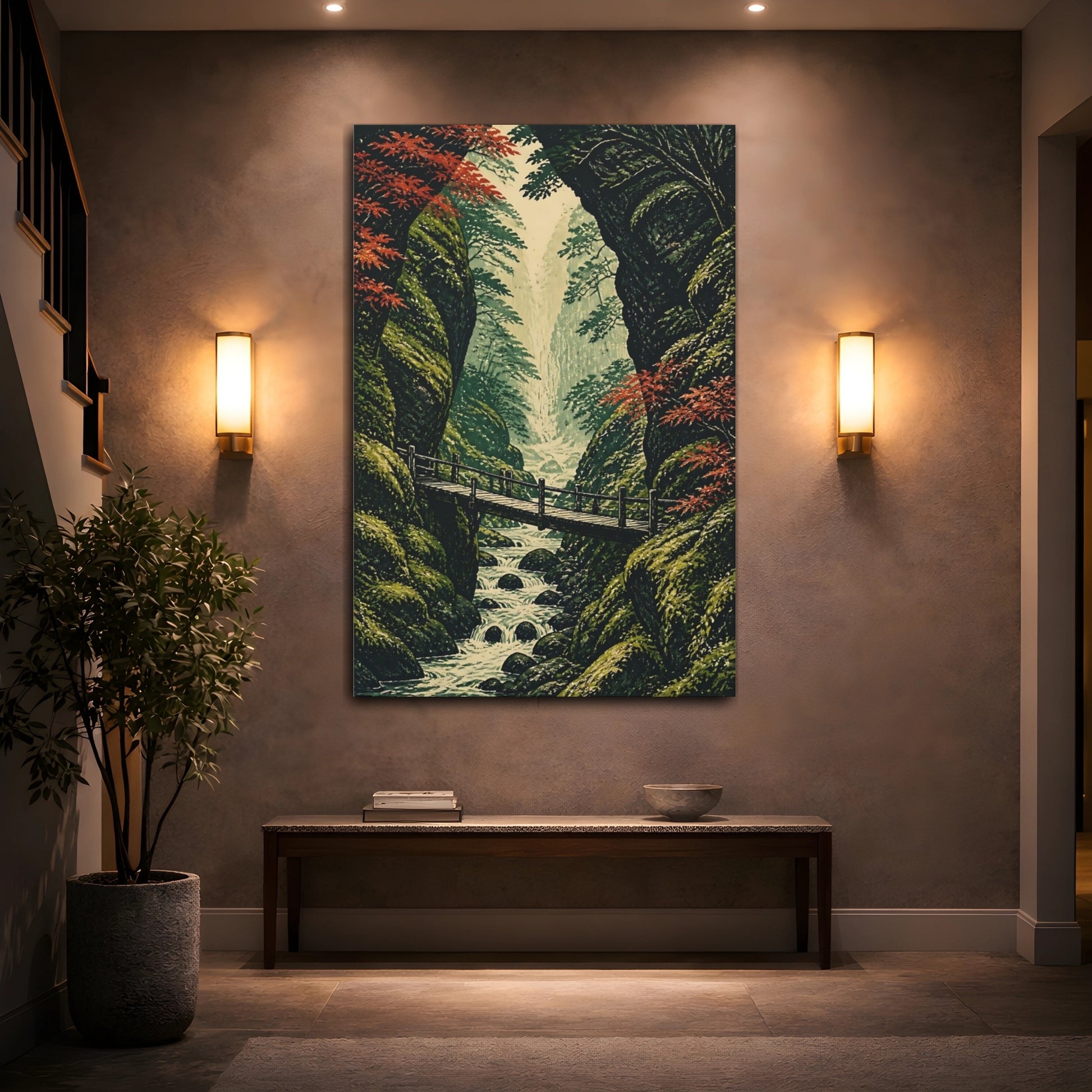 Mockup 2. Japanese Mossy Footbridge shown as canvas print