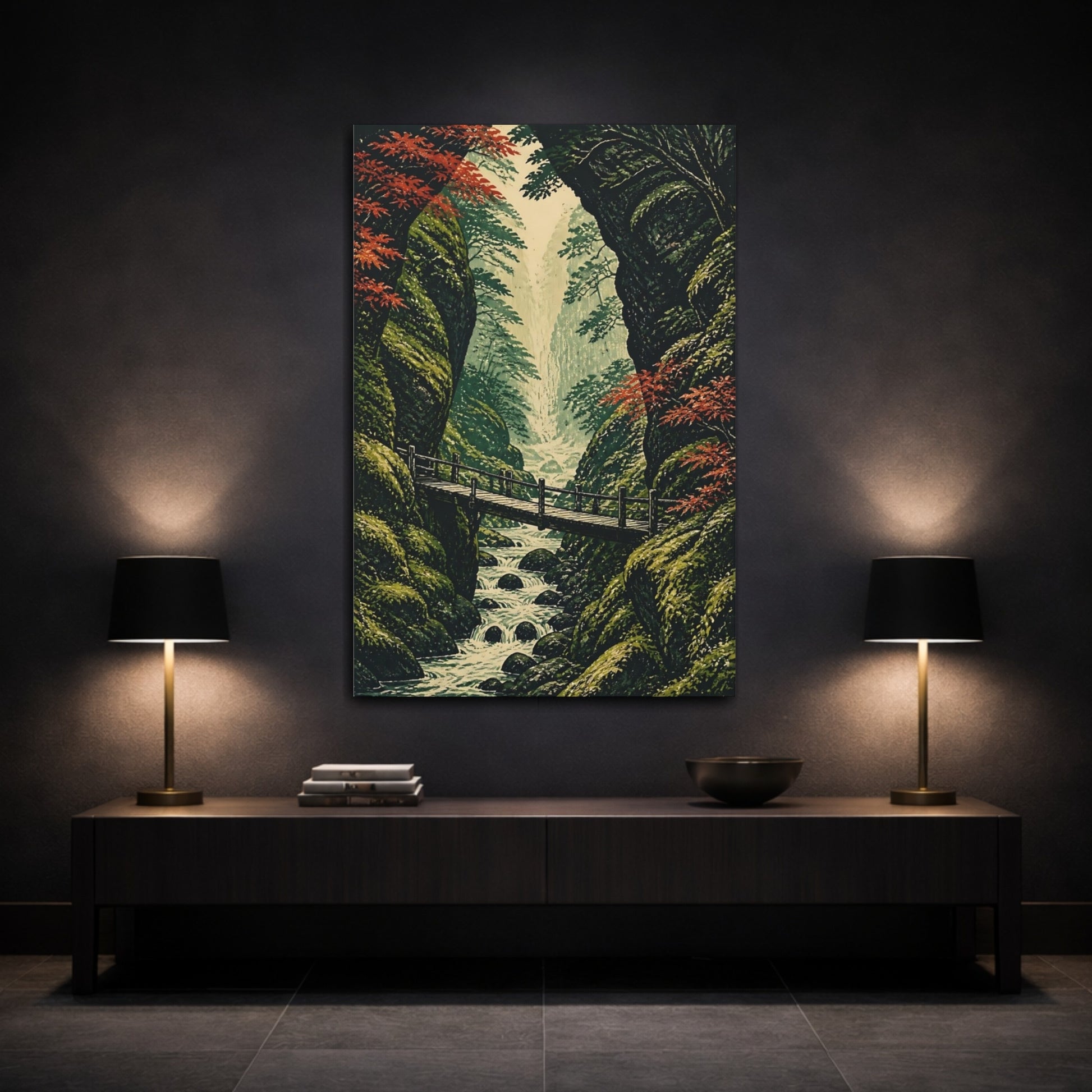 Mockup 3. Japanese Mossy Footbridge shown as canvas print