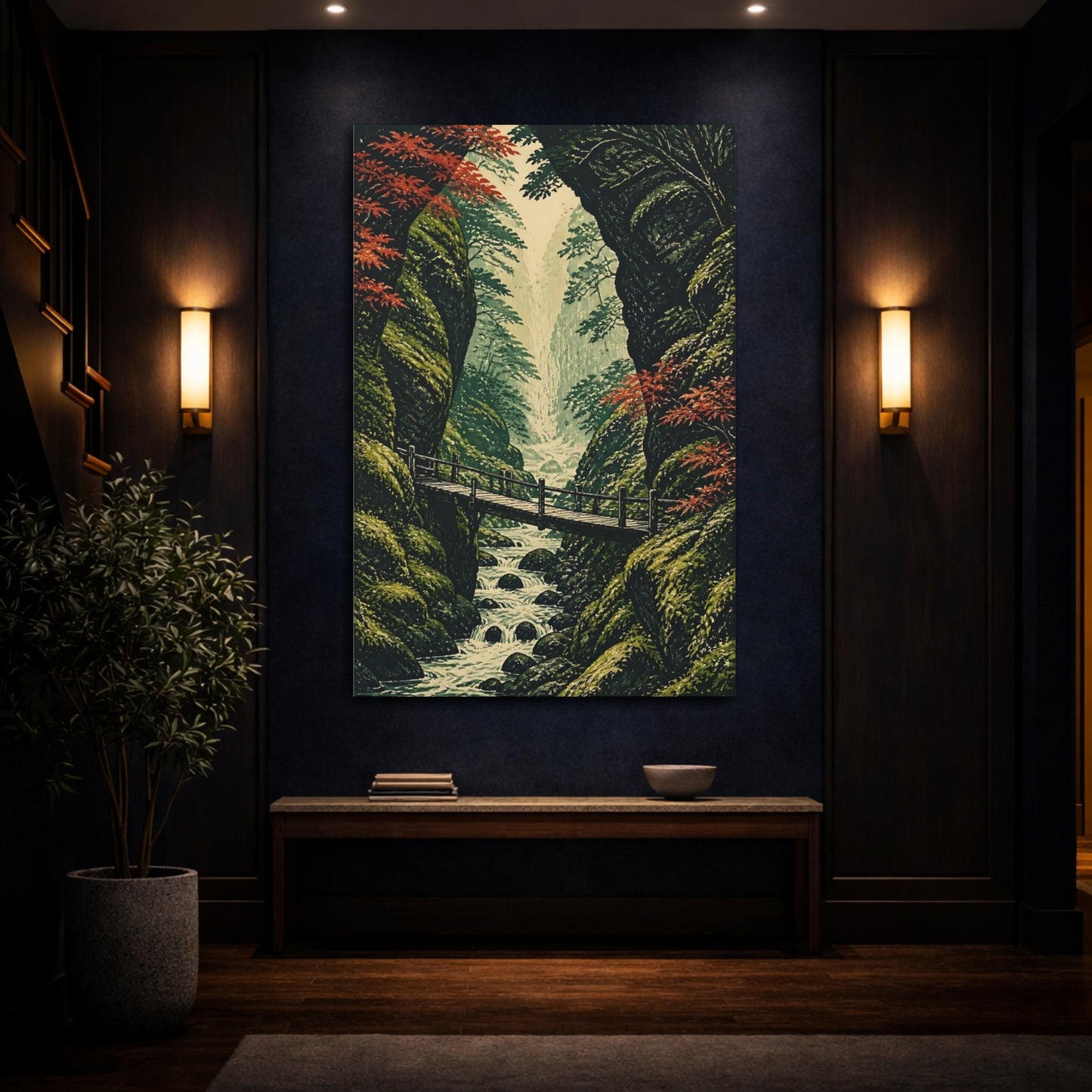 Mockup 4. Japanese Mossy Footbridge shown as canvas print