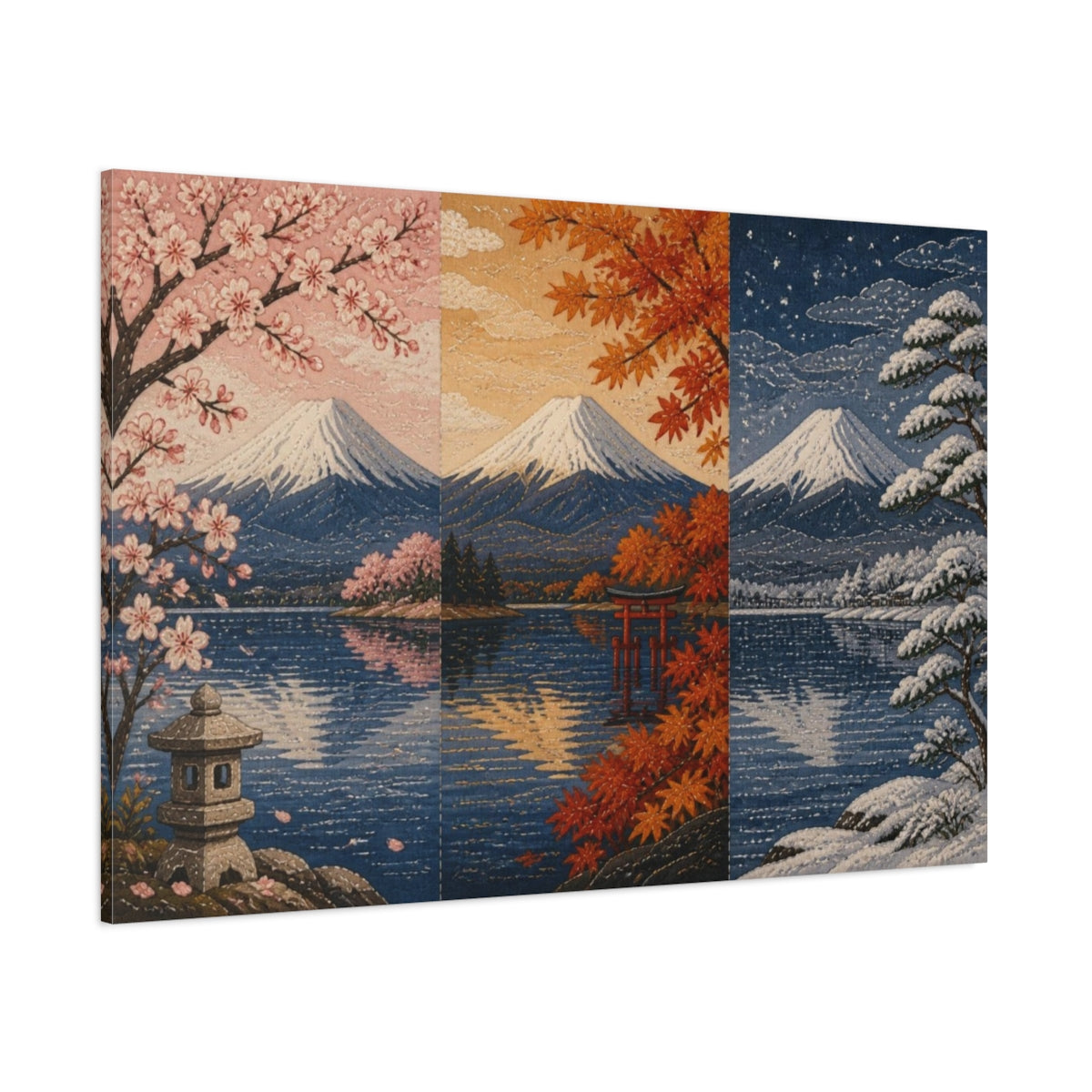 Side Mockup 1. Japanese Mount Fuji Seasons shown as canvas print