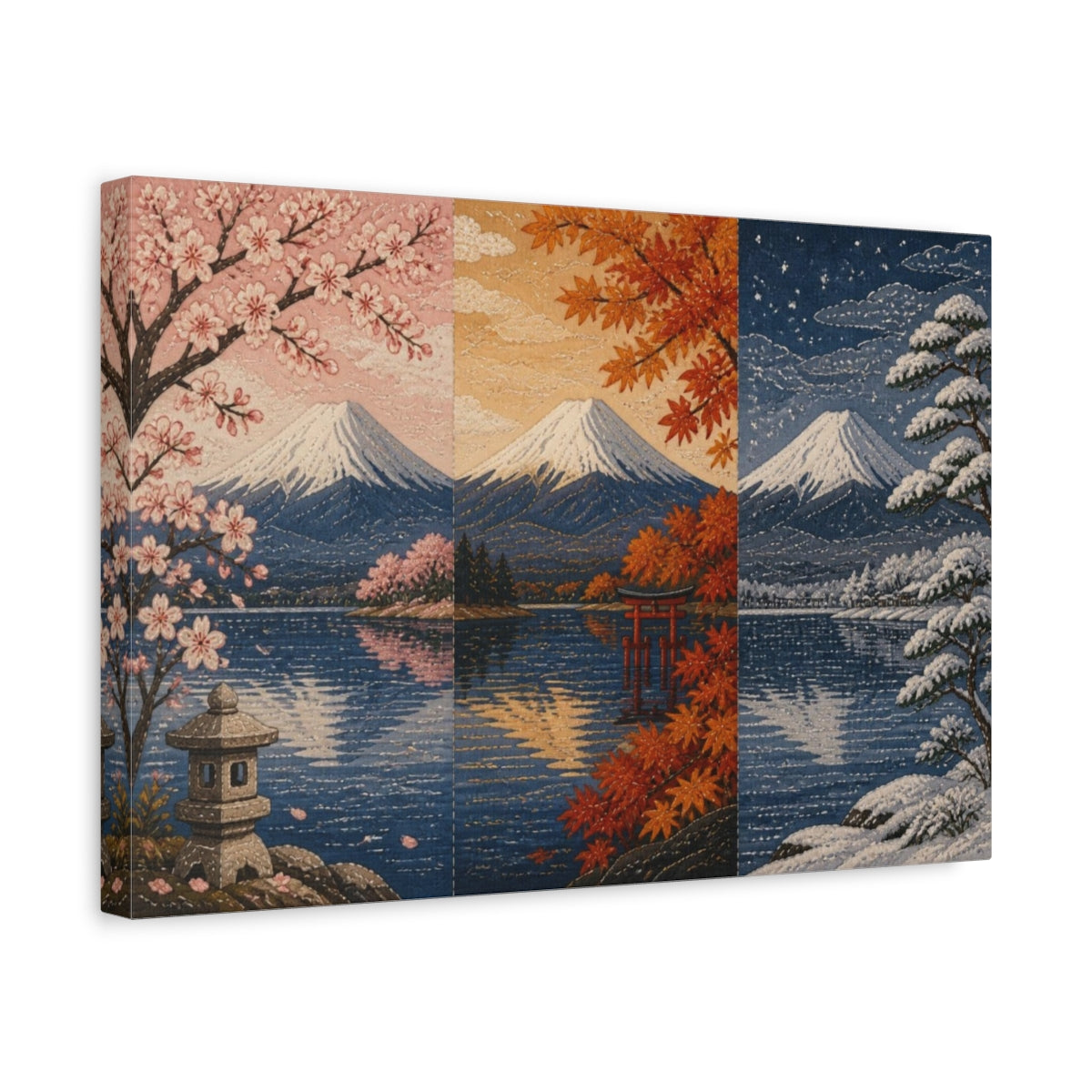 Side Mockup 4. Japanese Mount Fuji Seasons shown as canvas print