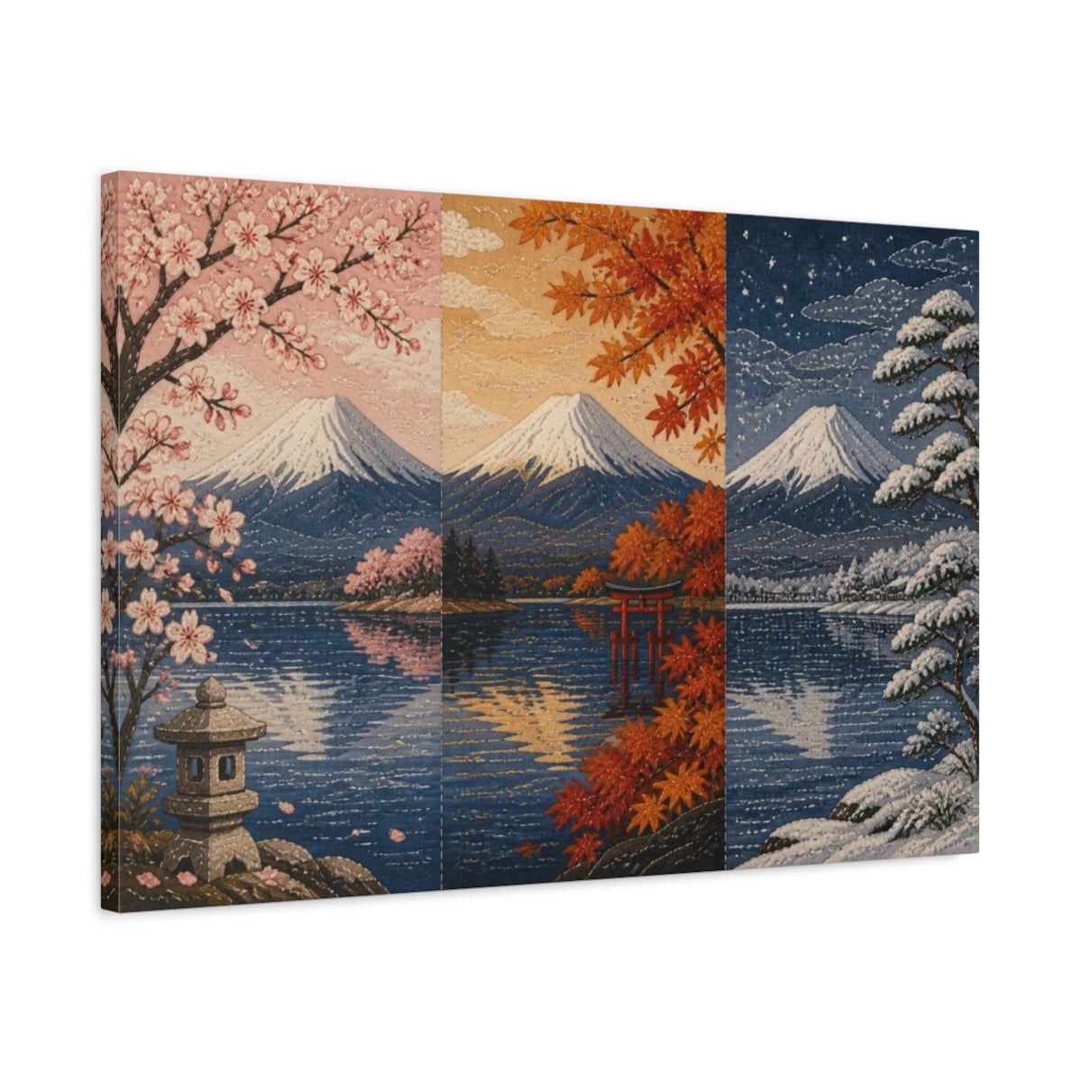 Side Mockup 2. Japanese Mount Fuji Seasons shown as canvas print