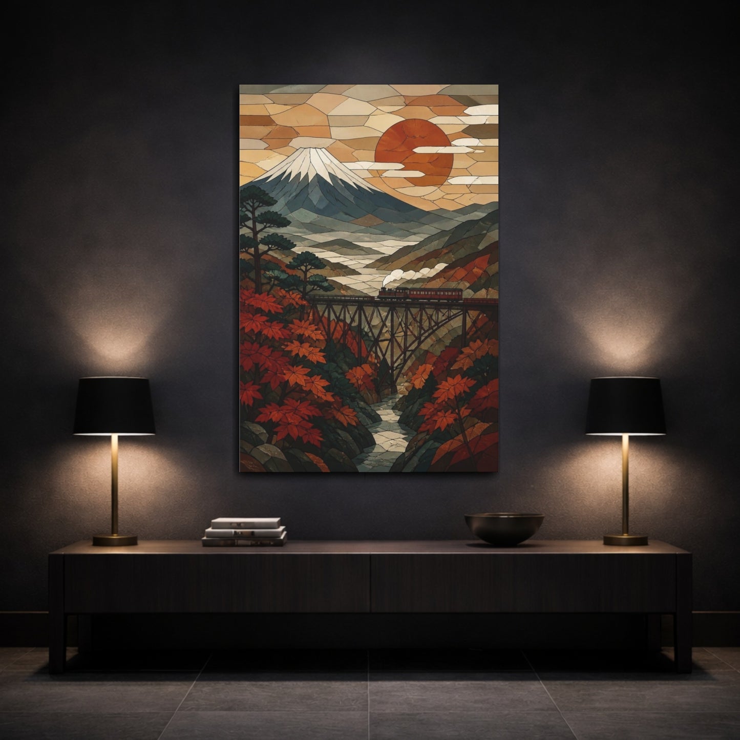 Mockup 3. Japanese Mount Fuji Sunset shown as canvas print
