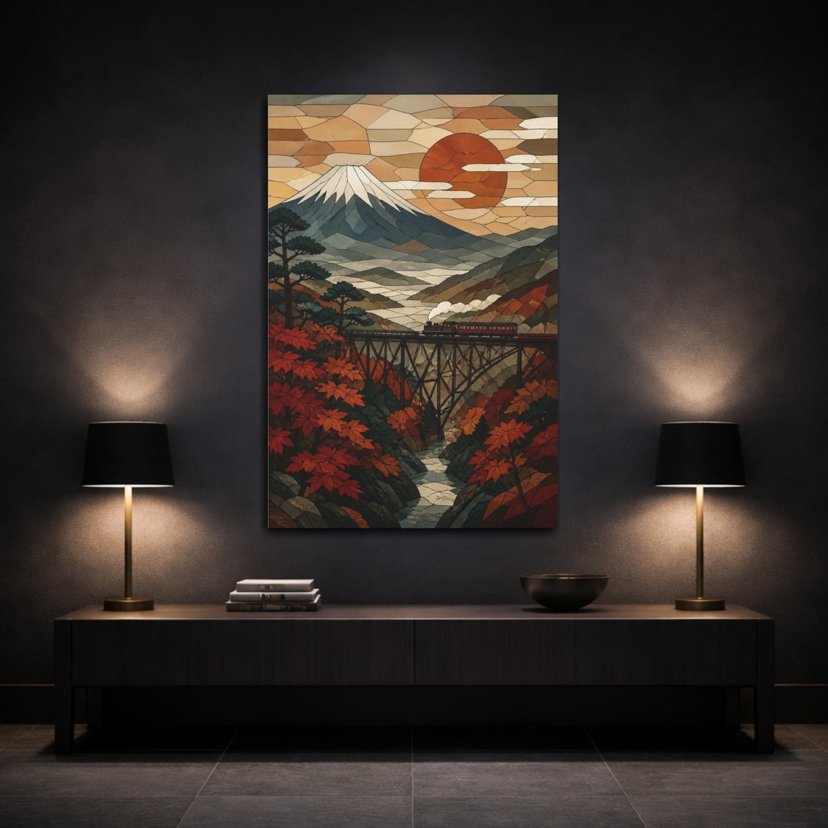 Mockup 3. Japanese Mount Fuji Sunset shown as canvas print