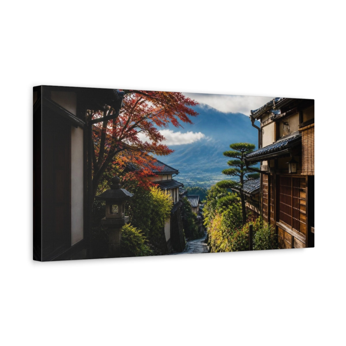 Side Mockup 3. Japanese Mountain Alleyway shown as canvas print