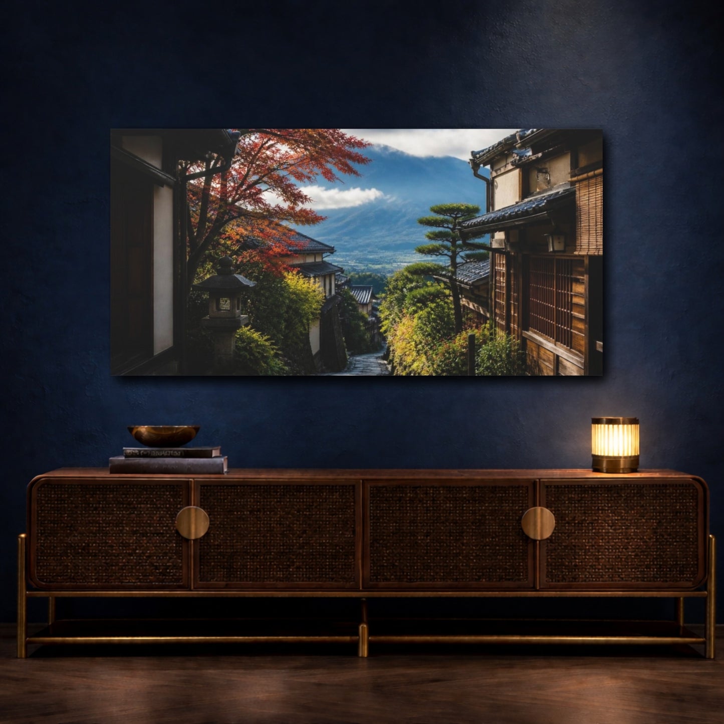 Mockup 4. Japanese Mountain Alleyway shown as canvas print