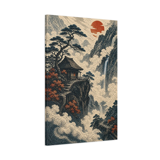 Main Mockup. Japanese Mountain Hermit Hut shown as canvas print