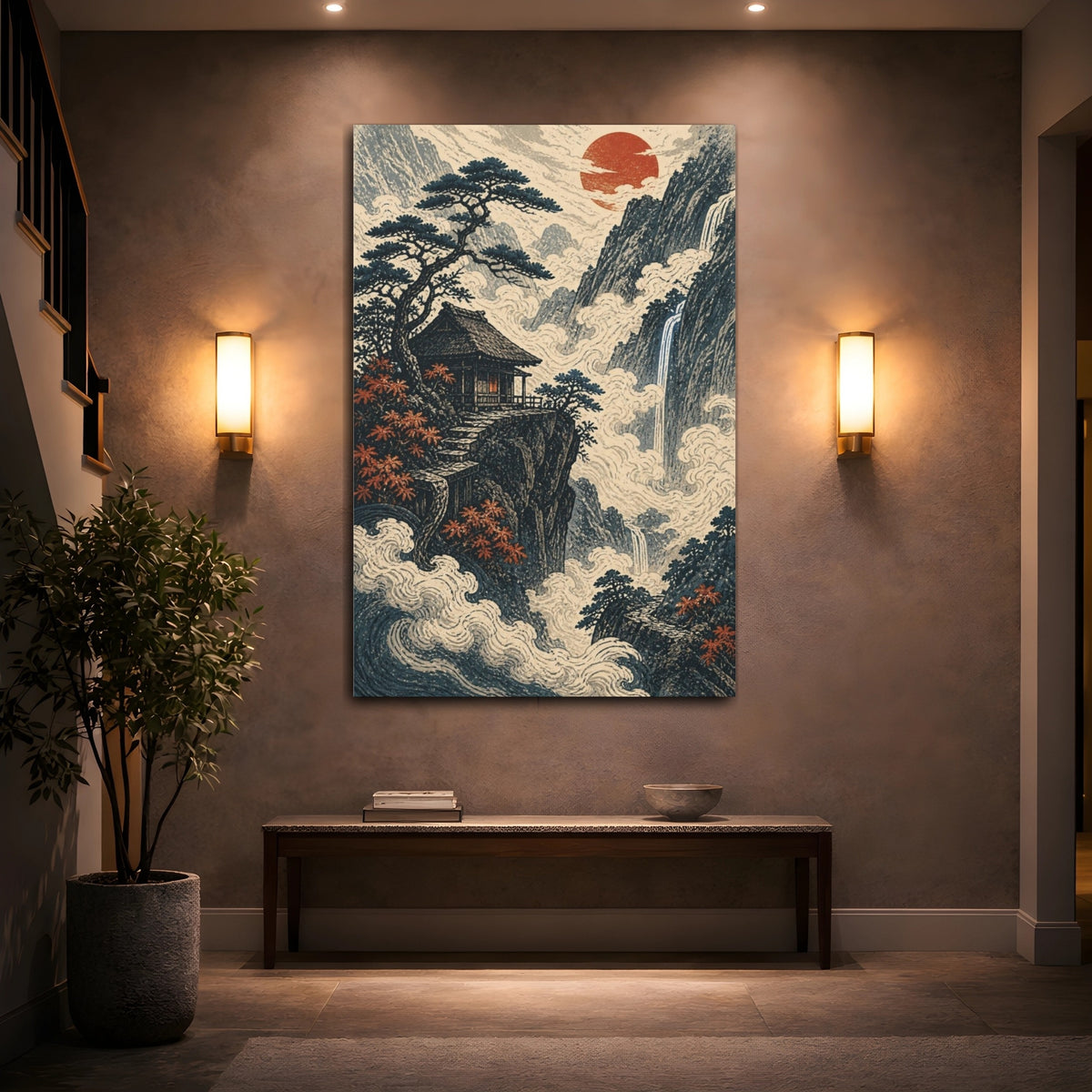 Mockup 2. Japanese Mountain Hermit Hut shown as canvas print