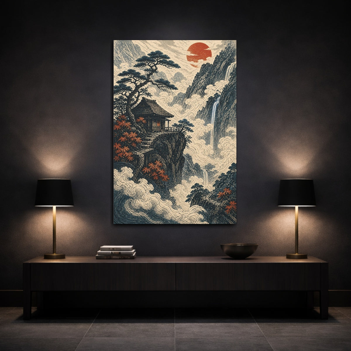 Mockup 3. Japanese Mountain Hermit Hut shown as canvas print