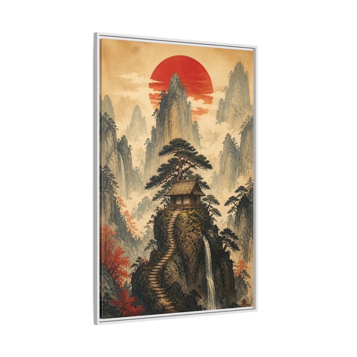 Side Mockup 7. Japanese Mountain Hut shown as framed canvas print