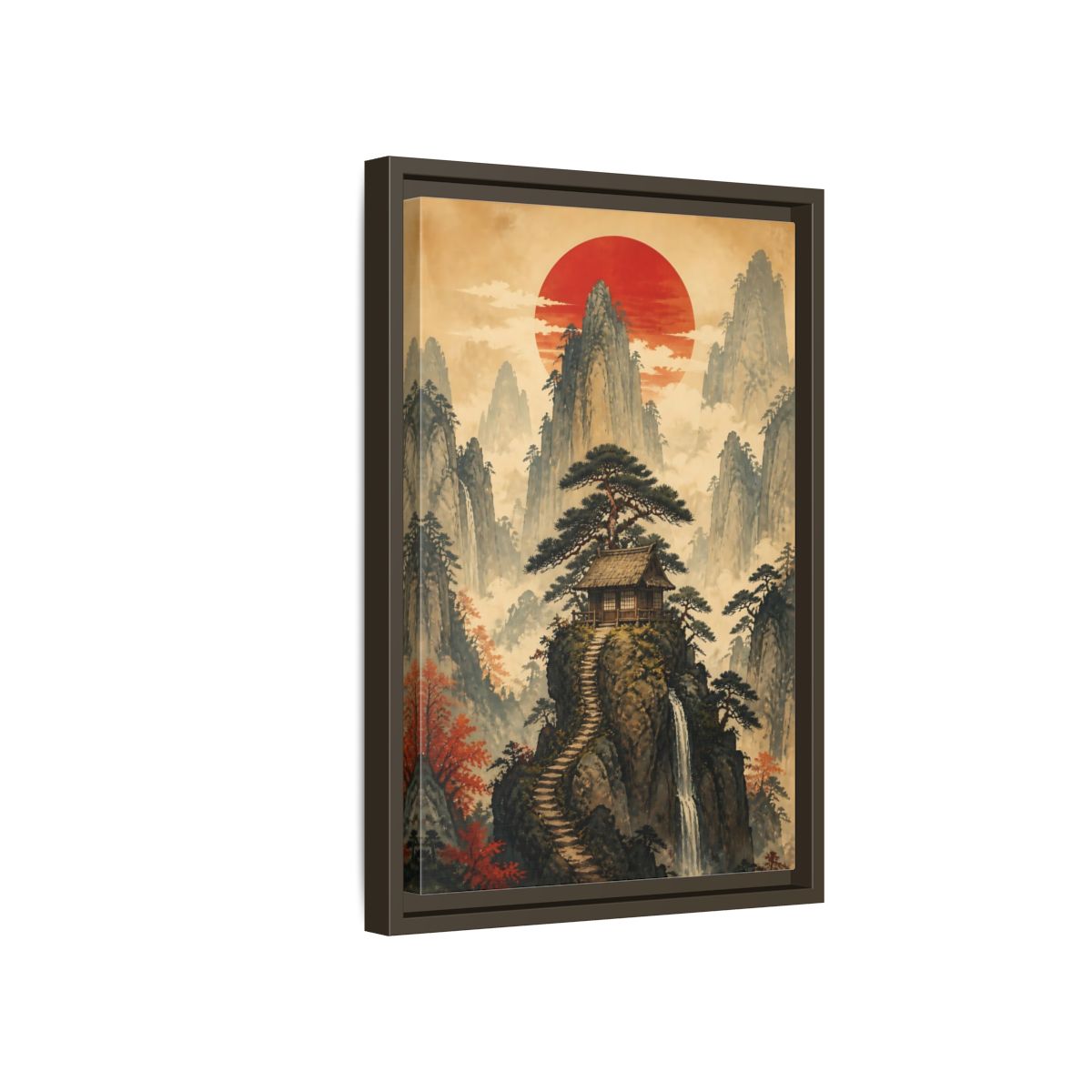 Side Mockup 5. Japanese Mountain Hut shown as framed canvas print