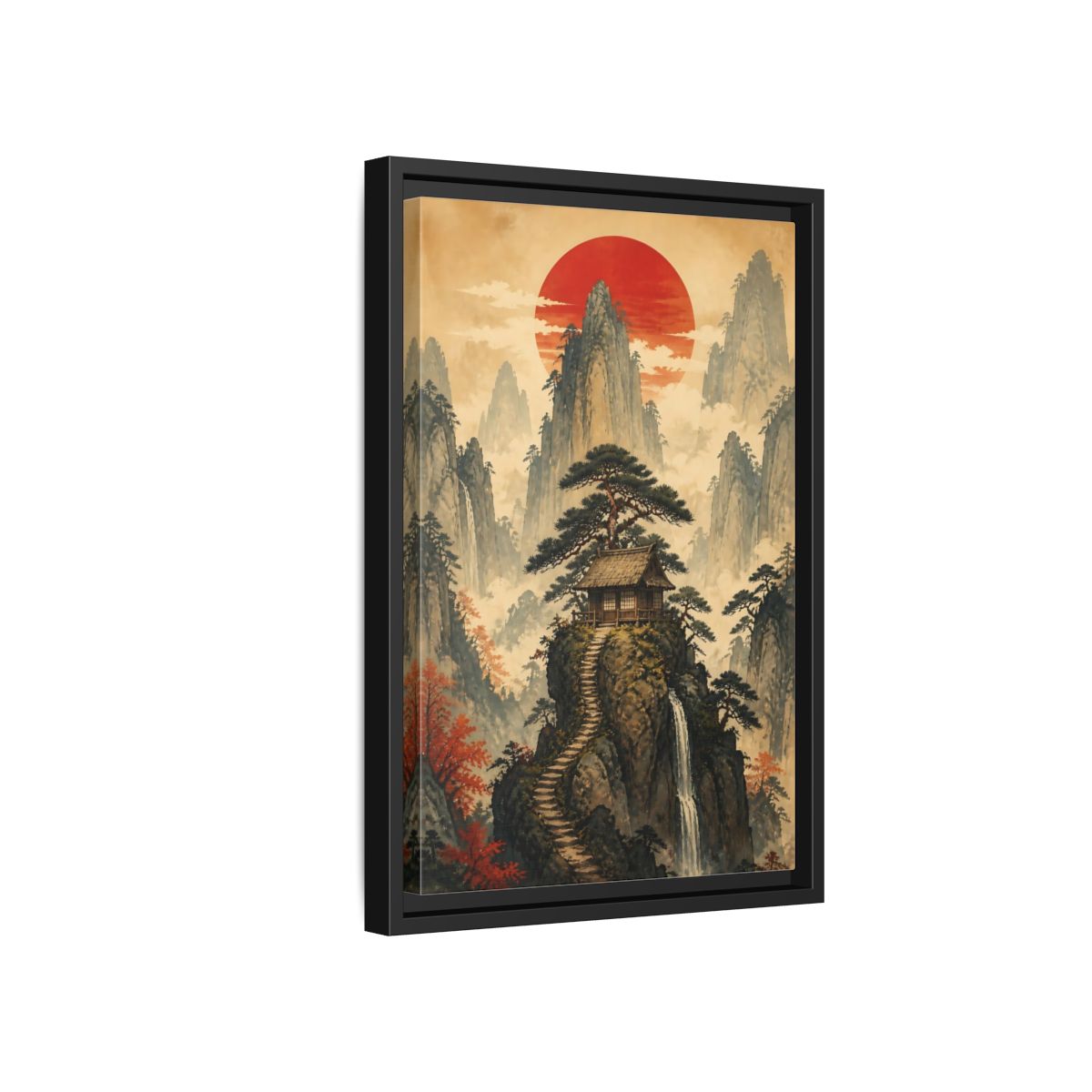 Side Mockup 6. Japanese Mountain Hut shown as framed canvas print