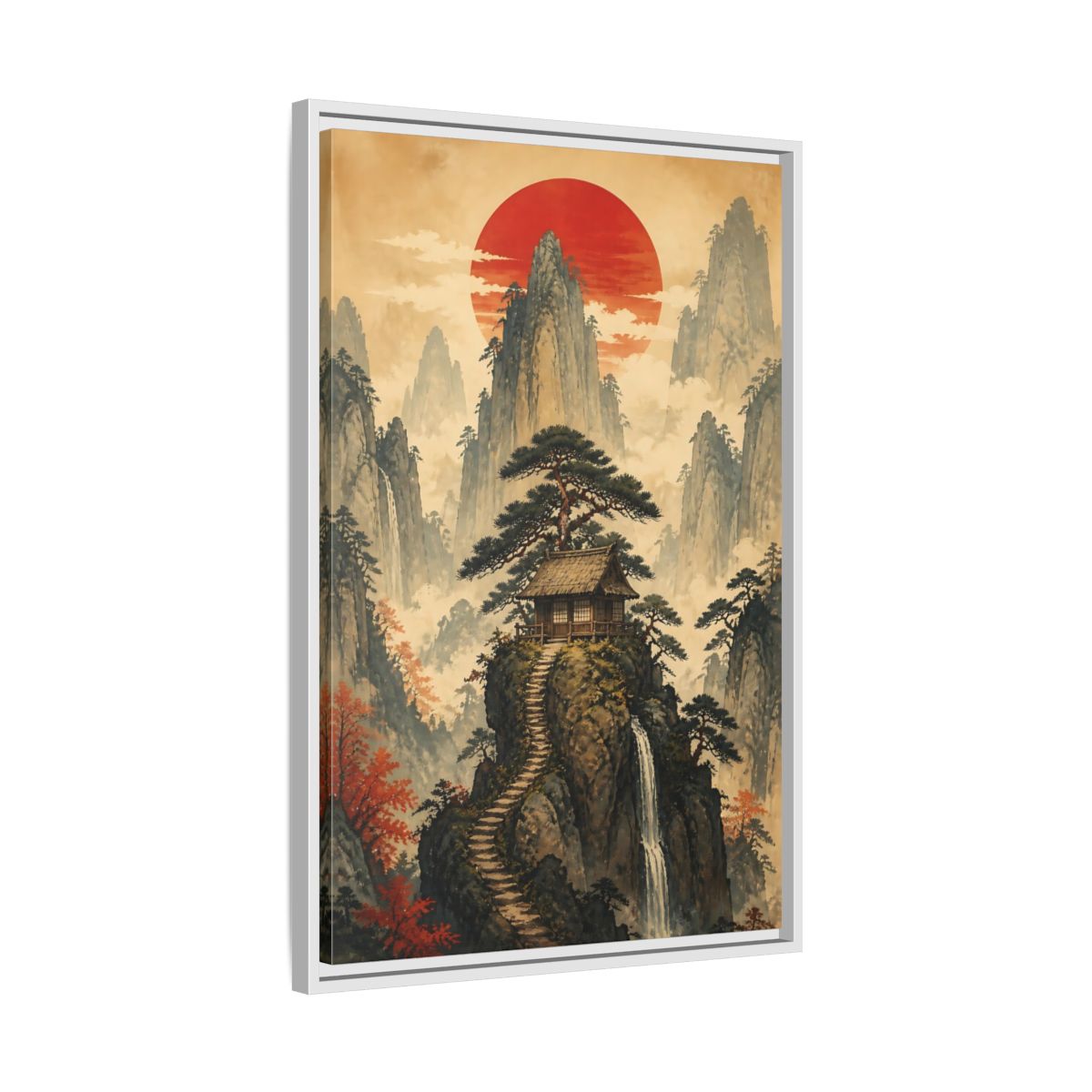 Side Mockup 10. Japanese Mountain Hut shown as framed canvas print