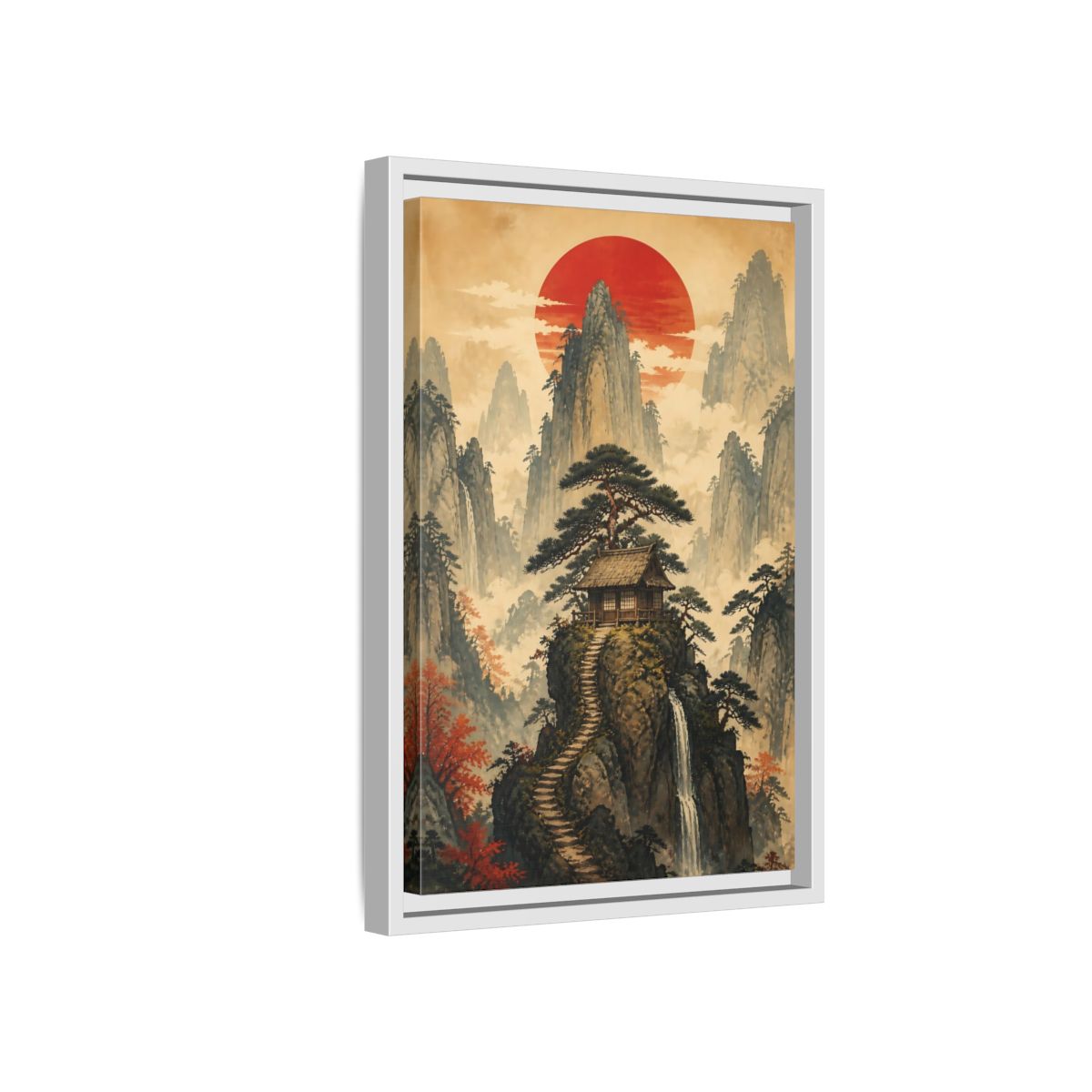 Side Mockup 4. Japanese Mountain Hut shown as framed canvas print