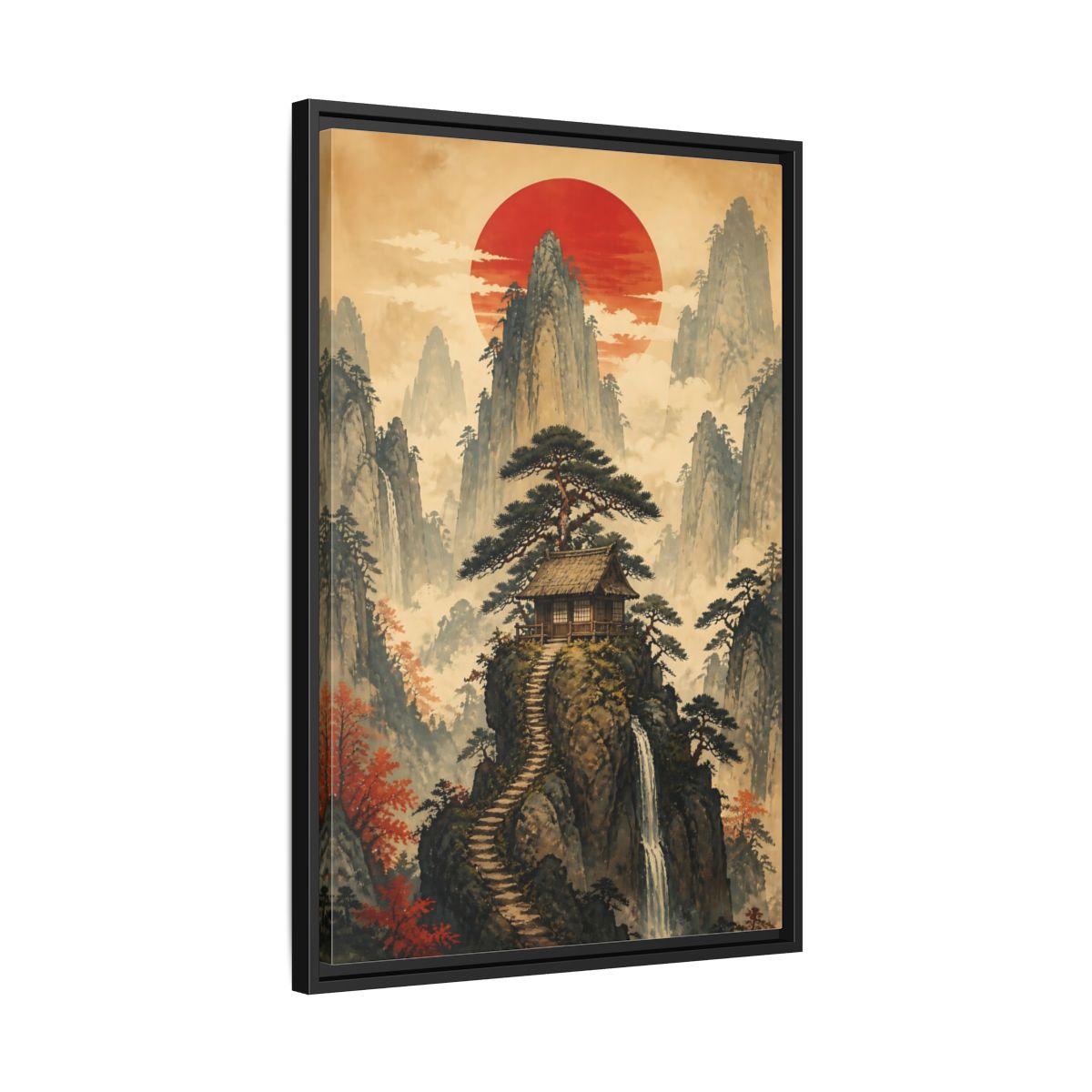 Side Mockup 14. Japanese Mountain Hut shown as framed canvas print