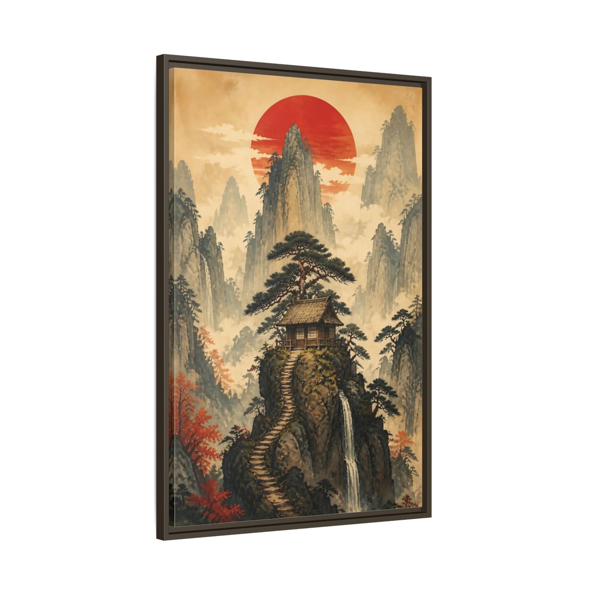 Main Mockup. Japanese Mountain Hut shown as framed canvas print