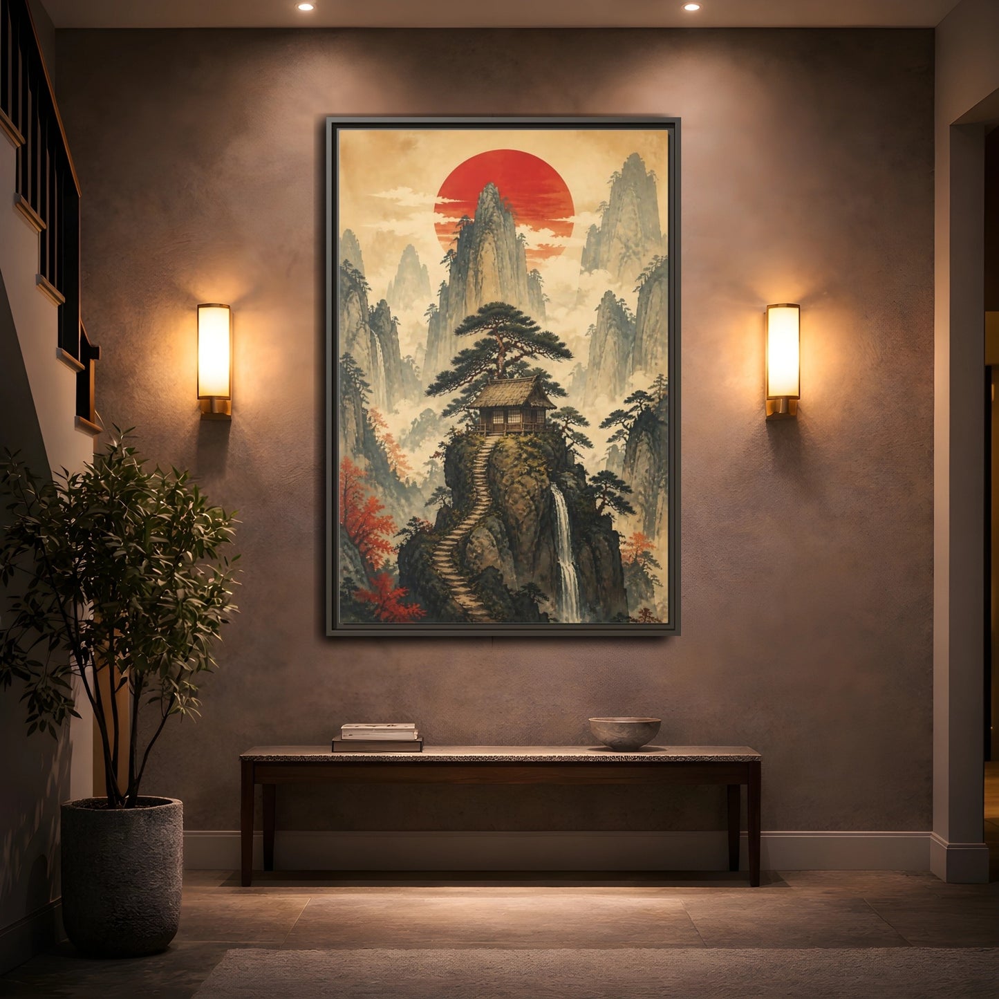 Mockup 2. Japanese Mountain Hut shown as framed canvas print
