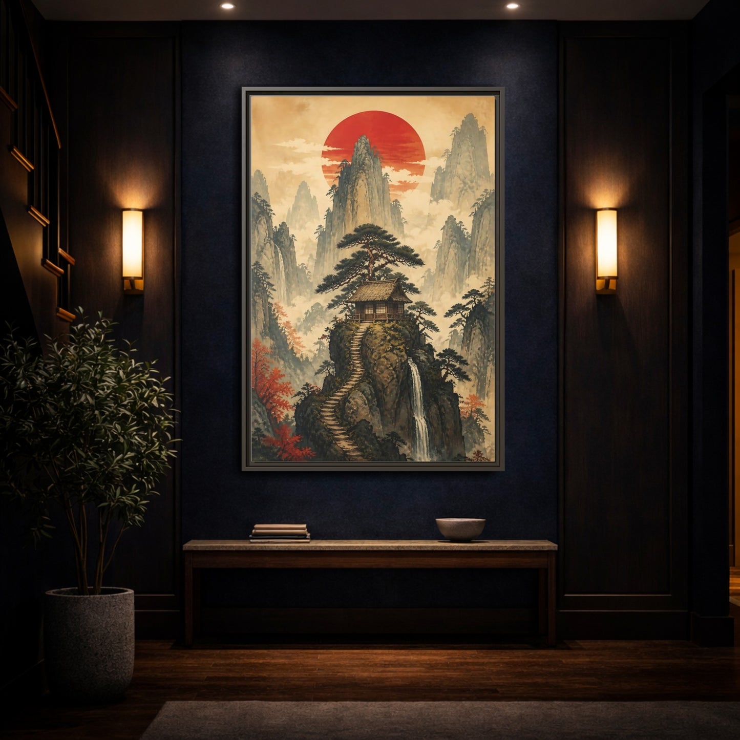 Mockup 4. Japanese Mountain Hut shown as framed canvas print
