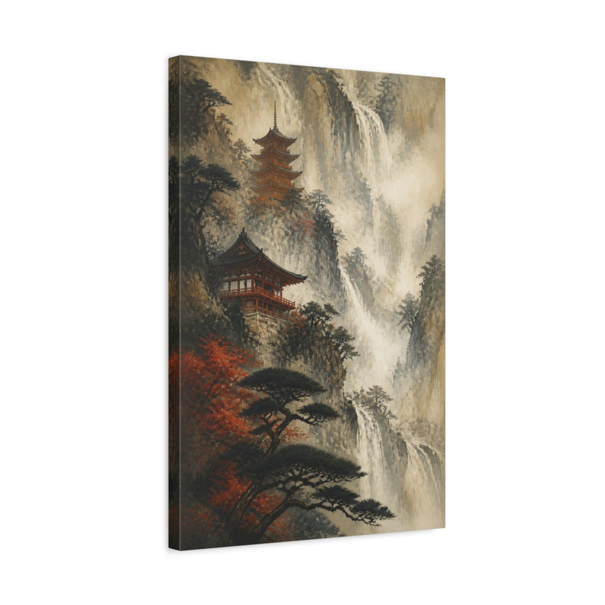 Side Mockup 3. Japanese Mountain Pagoda shown as canvas print