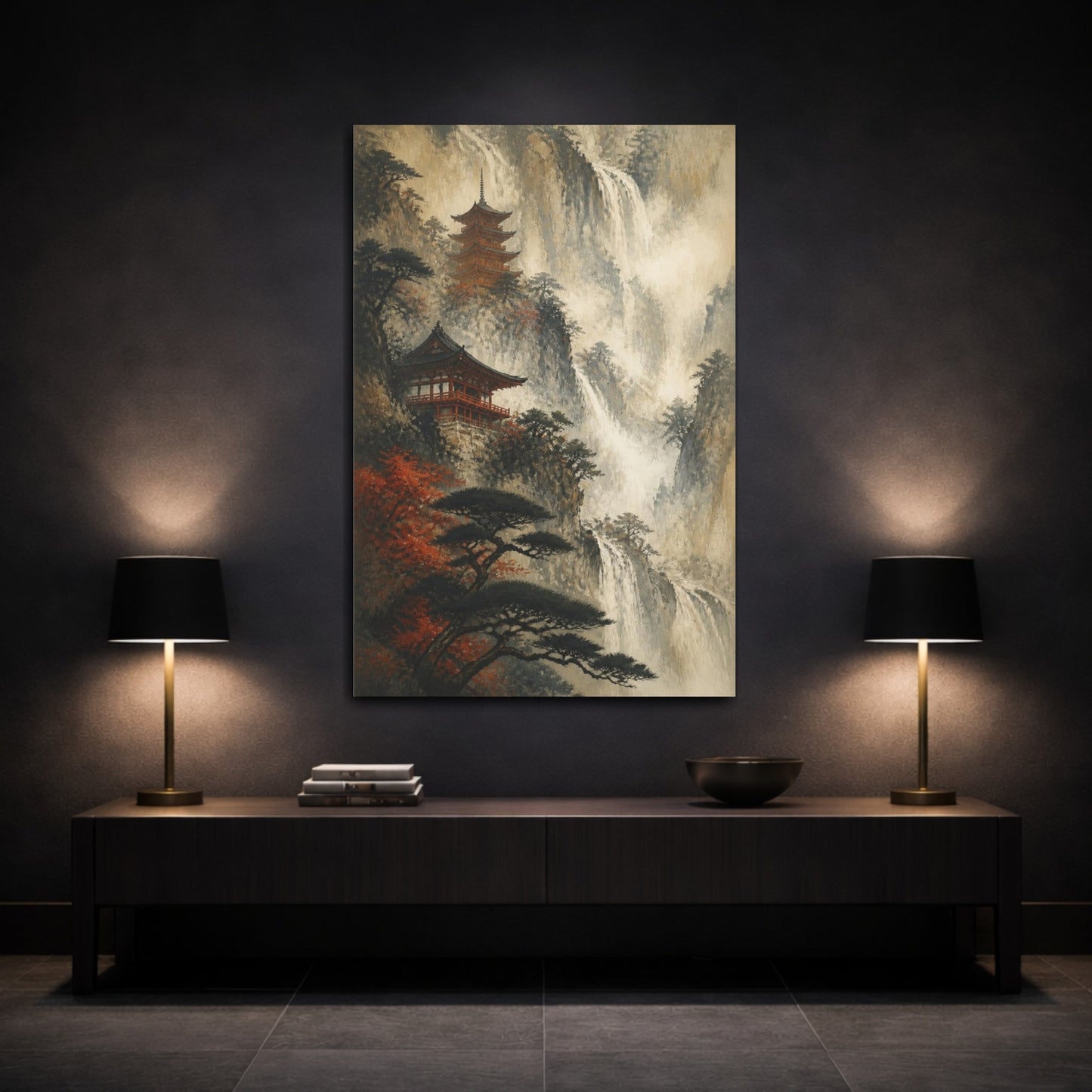 Mockup 3. Japanese Mountain Pagoda shown as canvas print