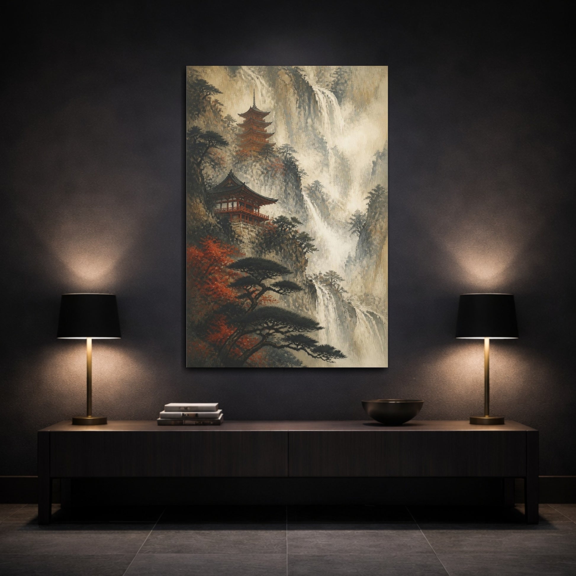 Mockup 3. Japanese Mountain Pagoda shown as canvas print