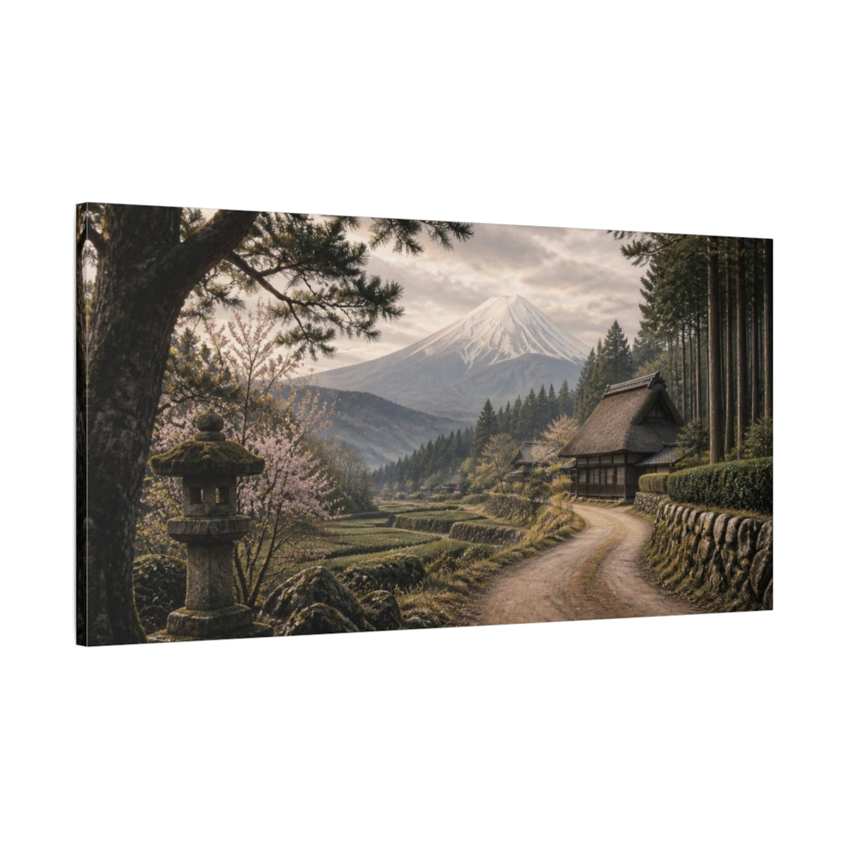 Main Mockup. Japanese Mountain Village shown as canvas print