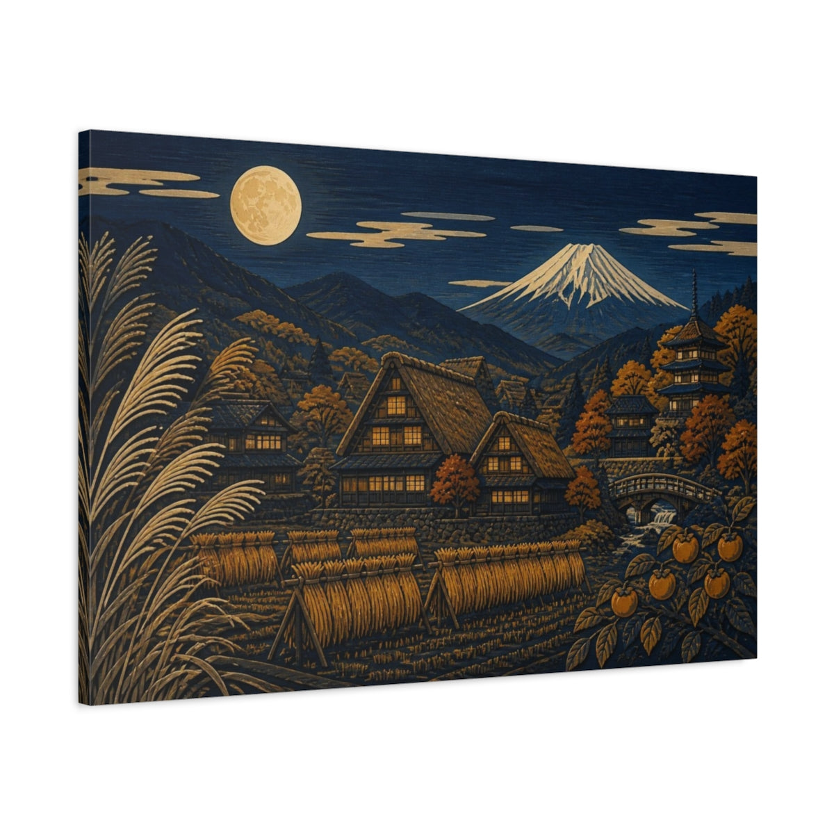 Main Mockup. Japanese Mountain Village shown as canvas print