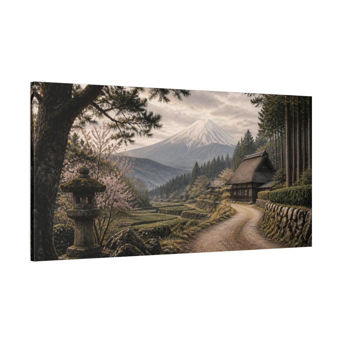 Side Mockup 2. Japanese Mountain Village shown as canvas print