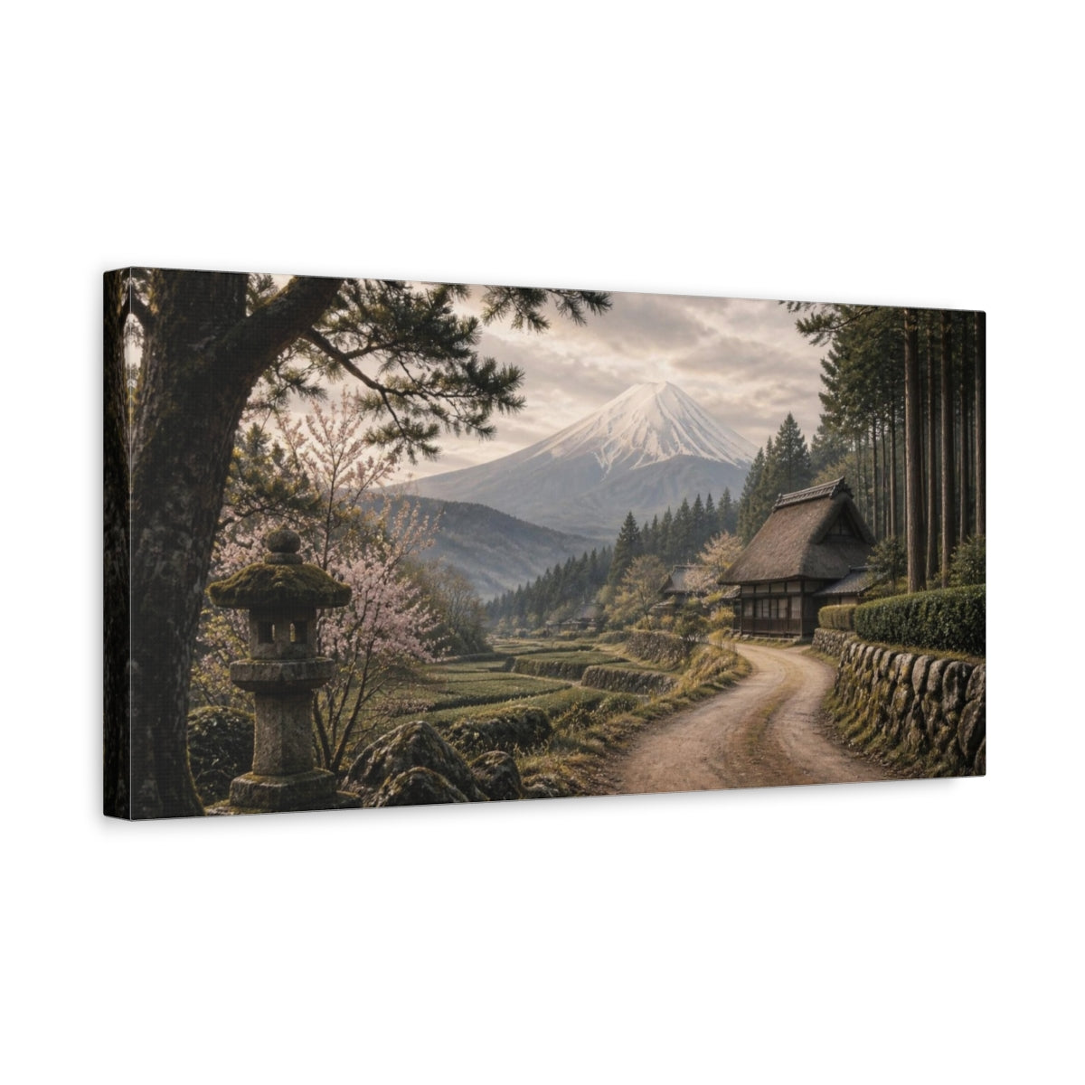 Side Mockup 3. Japanese Mountain Village shown as canvas print