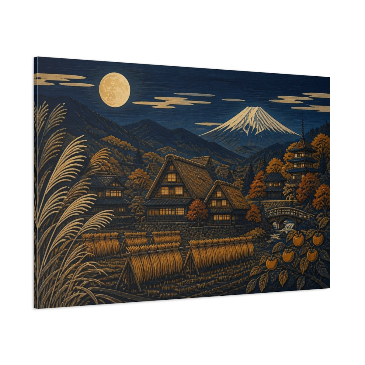 Side Mockup 1. Japanese Mountain Village shown as canvas print