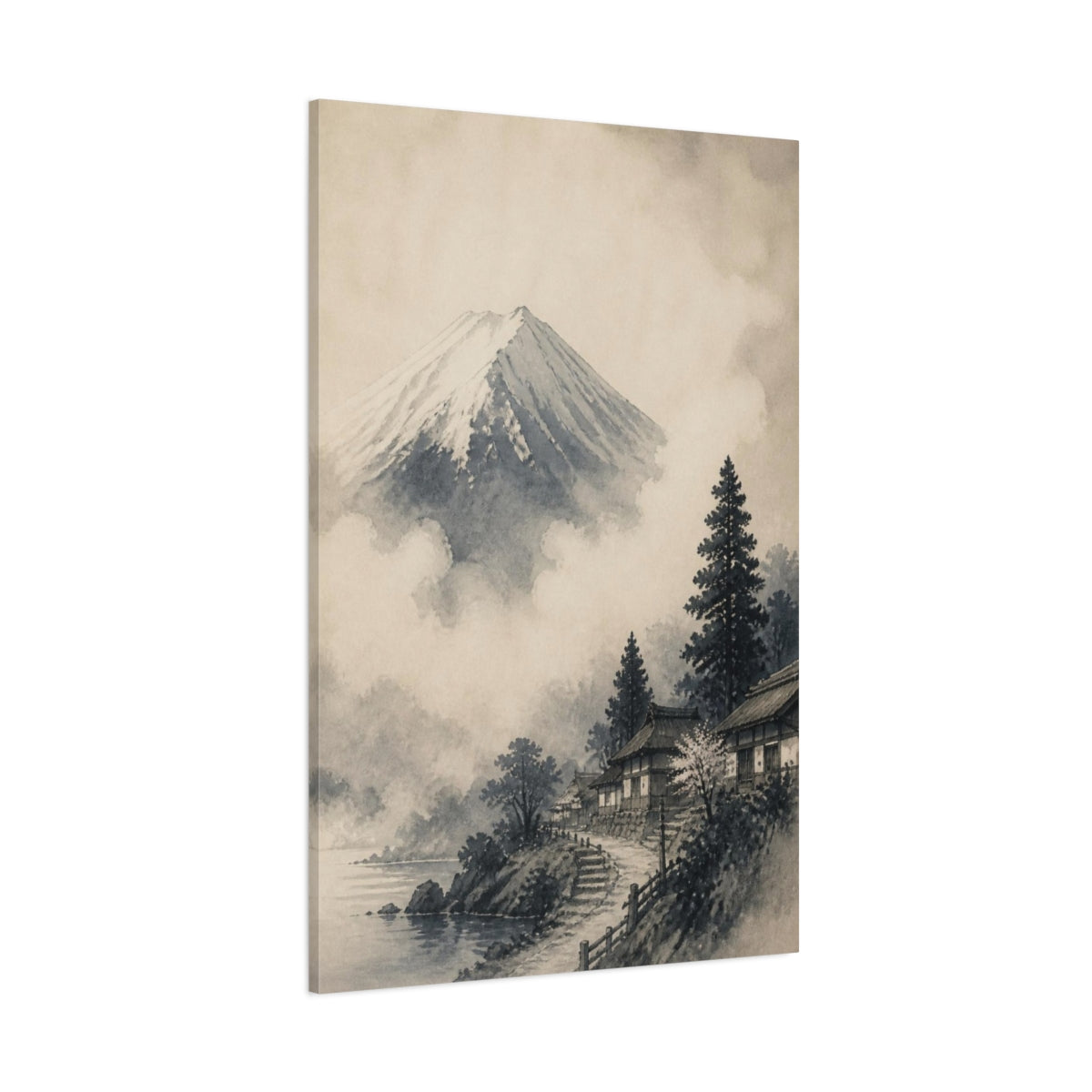 Side Mockup 1. Japanese Mountain Village shown as canvas print