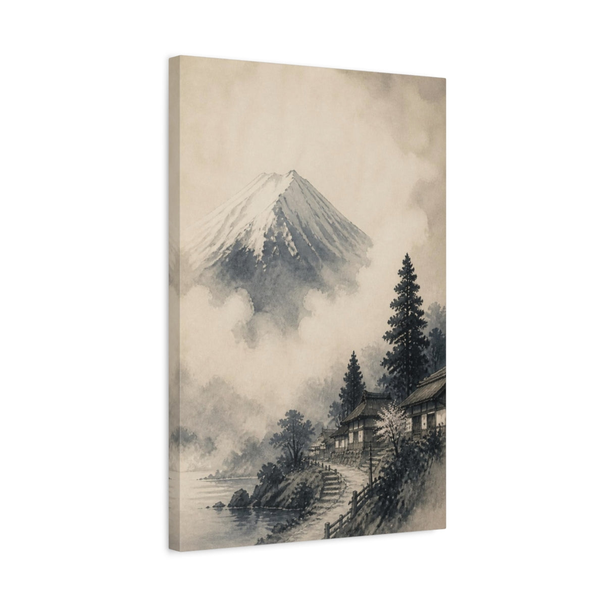 Side Mockup 3. Japanese Mountain Village shown as canvas print