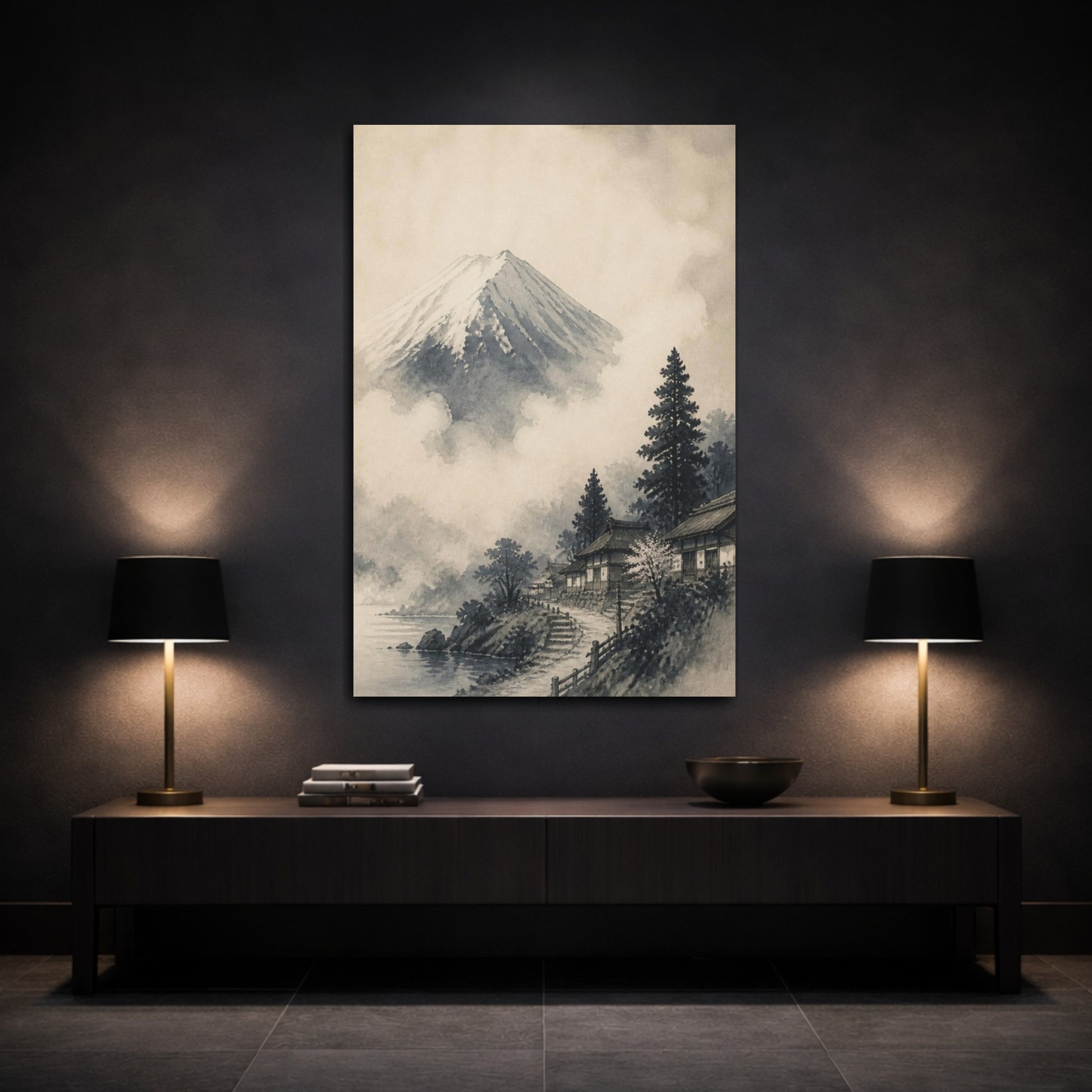 Mockup 3. Japanese Mountain Village shown as canvas print